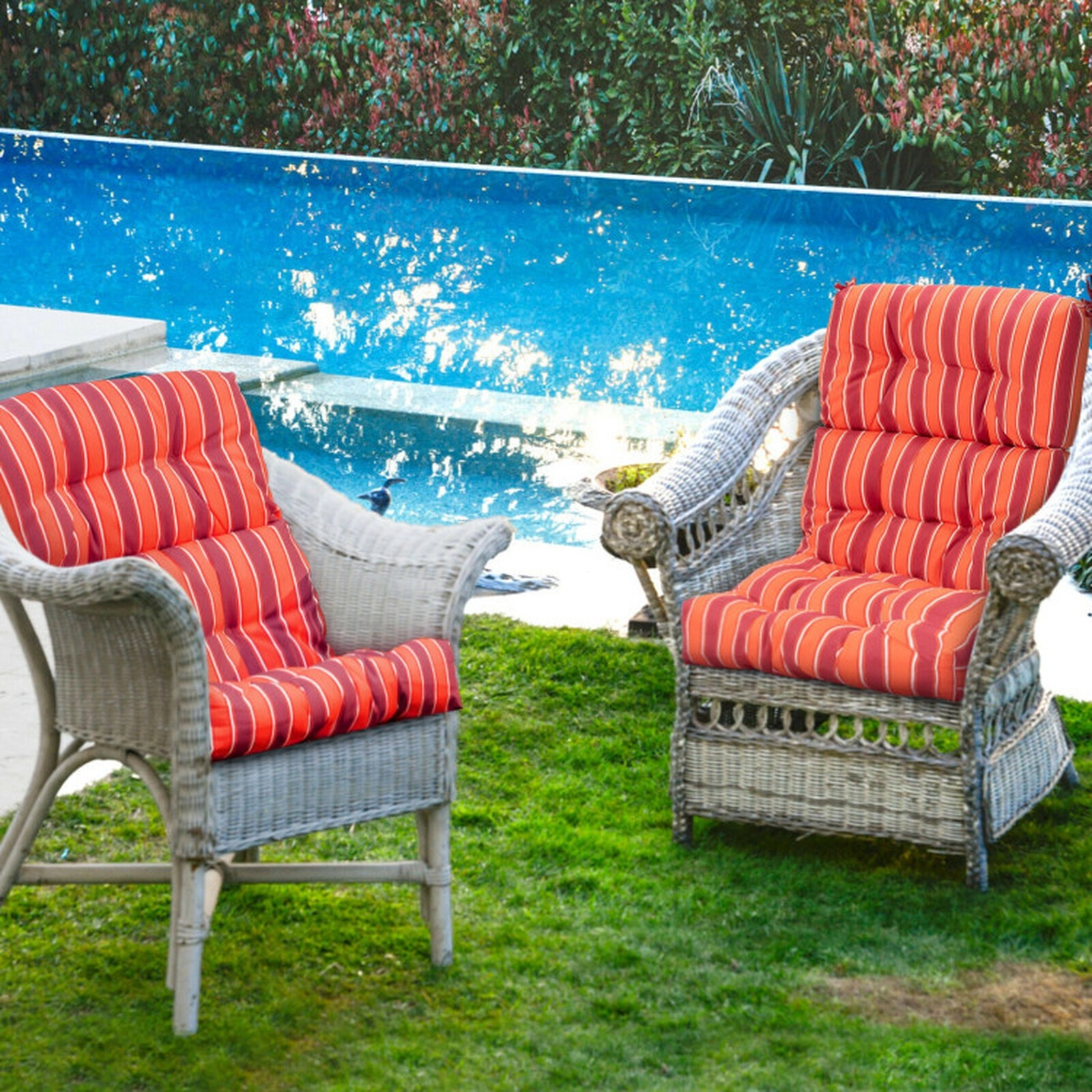 SUGIFT 45.5-in x 22-in Red Tufted High Back Outdoor Patio Chair Cushion with 3-Fold Design and String Ties