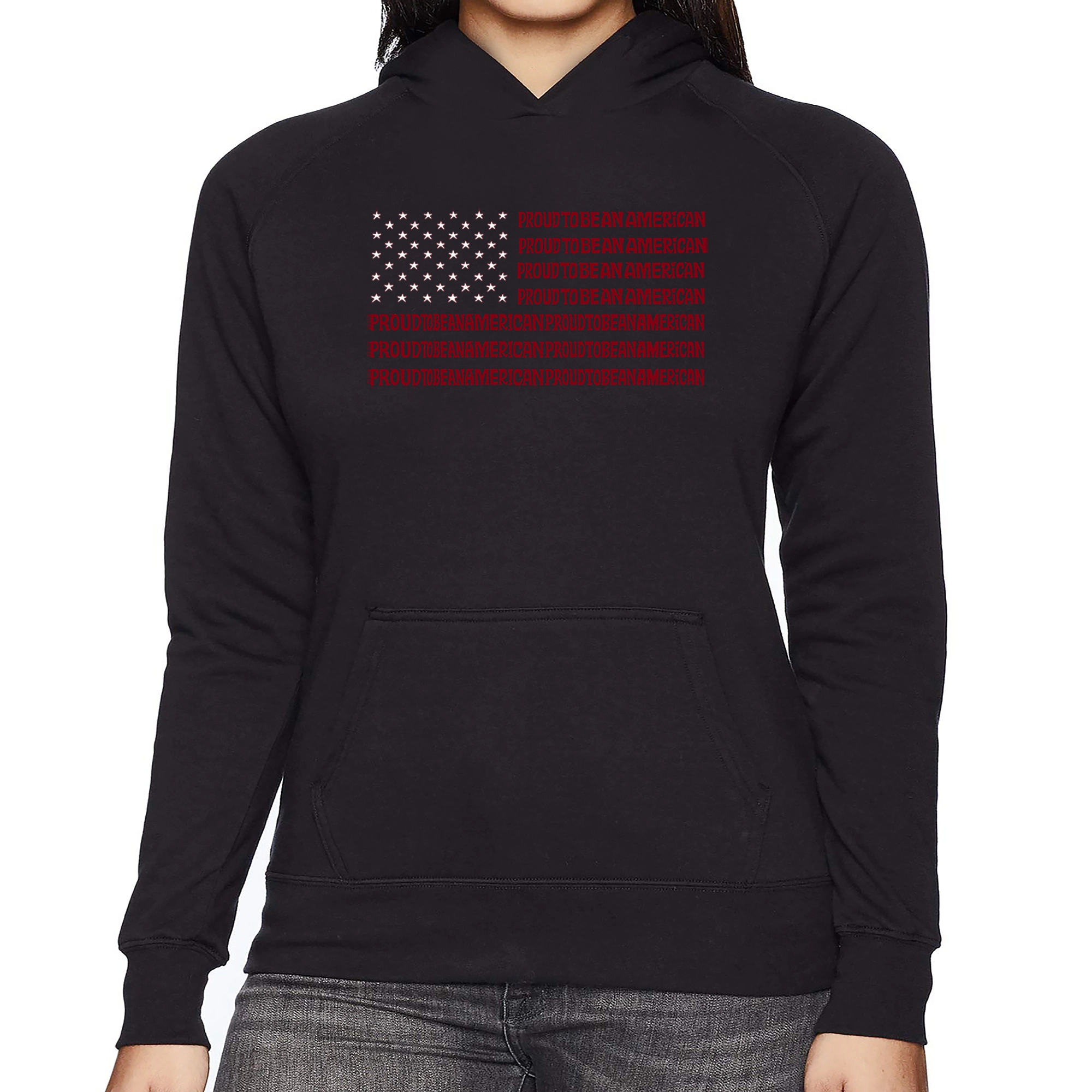 LA Pop Art Proud To Be An American - Women's Word Hooded Sweatshirt