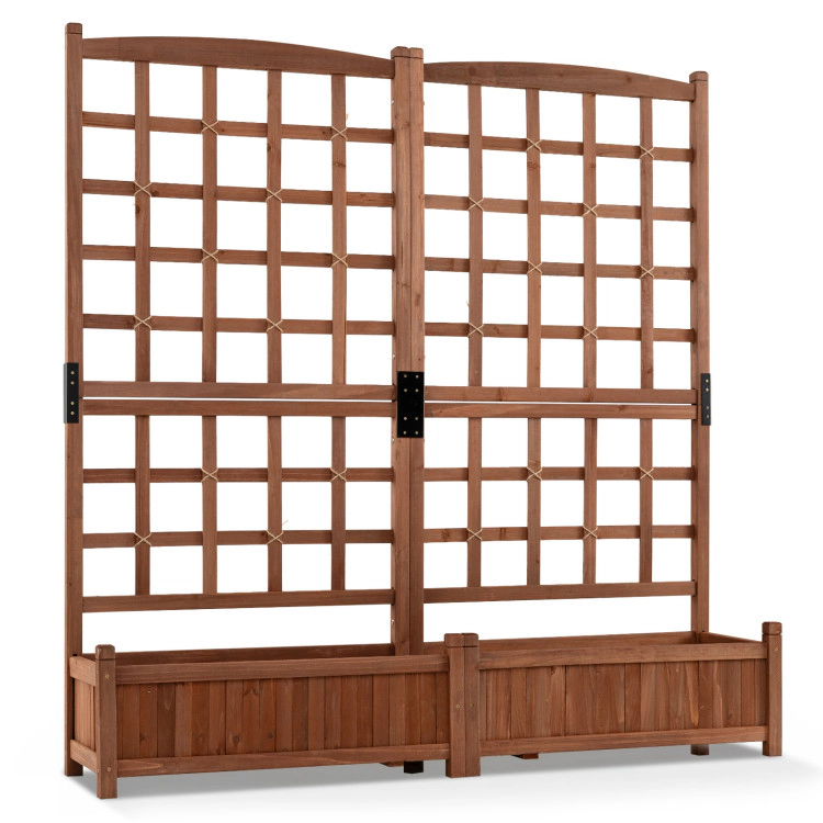 Hivvago Outdoor Dual Wooden Raised Garden Bed with Trellis and Drainage Holes