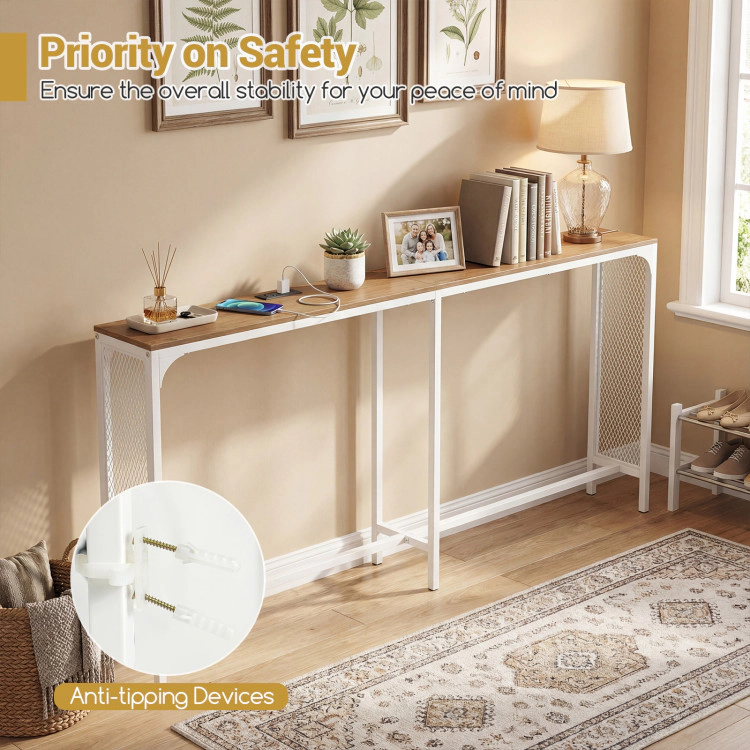 Hivvago 71 Inch Narrow Console Table With Power Outlet For Small Space