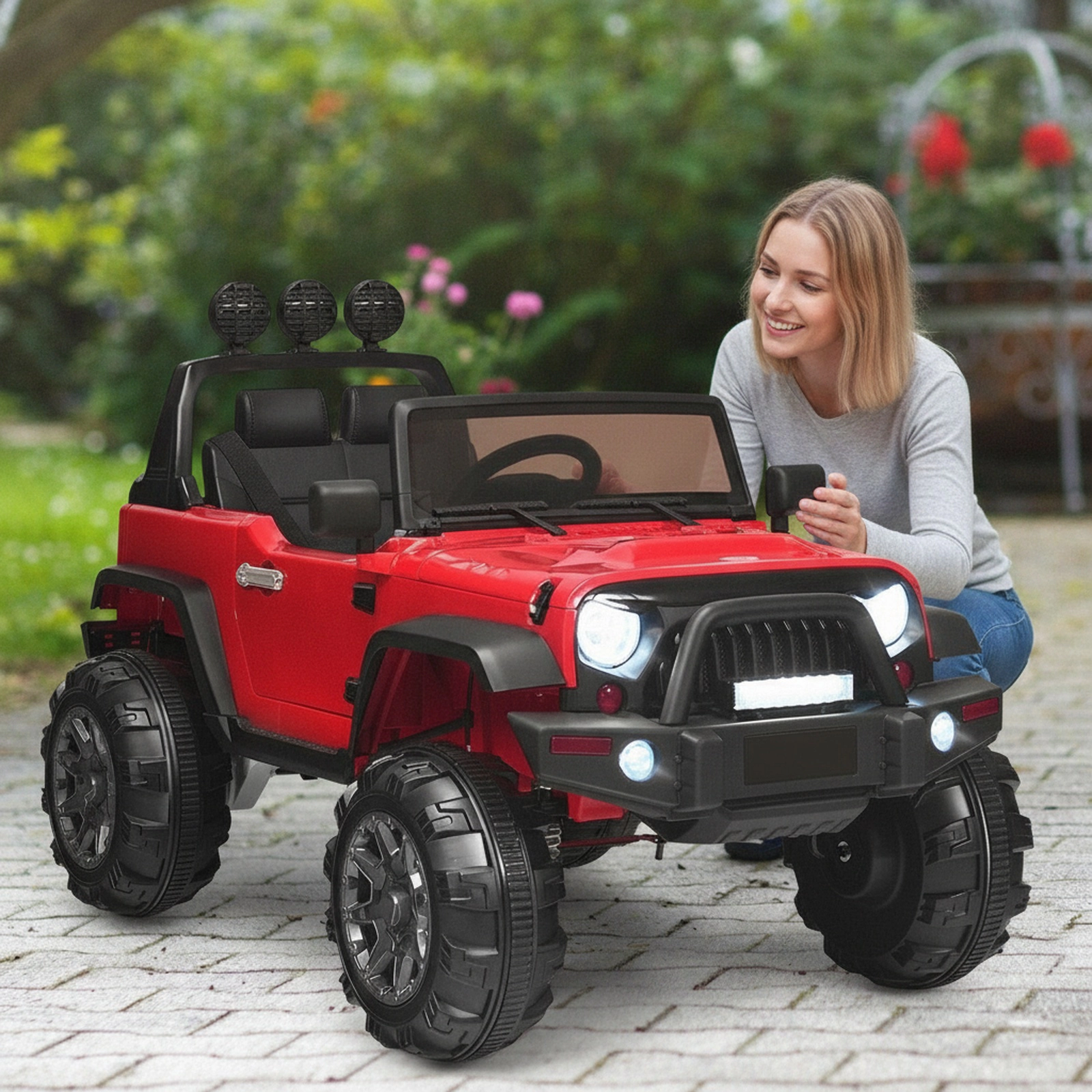 12V Kids Ride On Truck Electric Car 2.4G Parent Remote Magnetic Doors Trunk Storage LED Lights Ages 3-7 Red