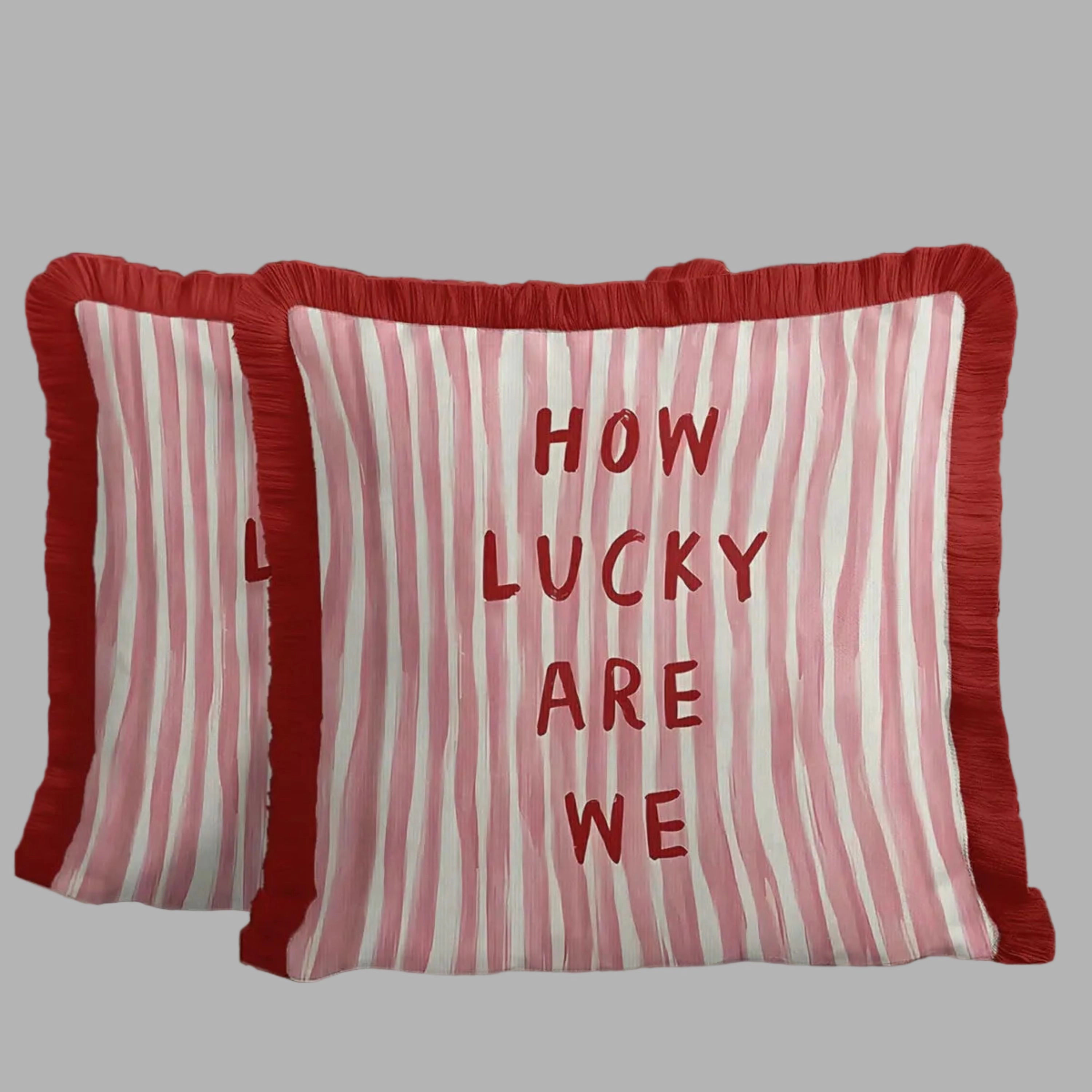 Wear Sierra Red and White Striped Fringed Set of 2 Throw Pillow Cover