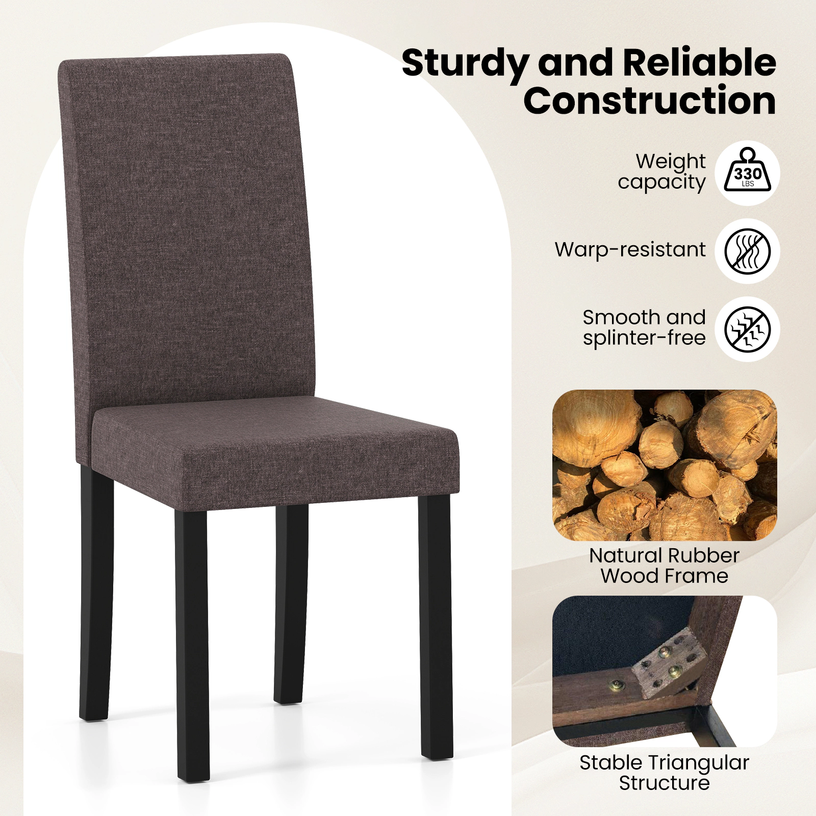 SUGIFT Set of 2 Mid-Century Modern Fabric Upholstered Dining Parson Chairs 330-Lb Capacity 35.5-in Tall Brown Faux Linen