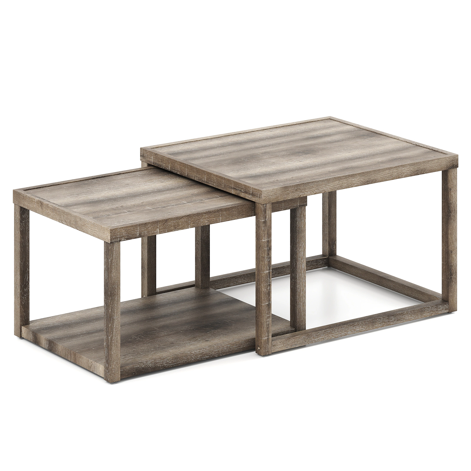 Slickblue Set of 2 Coffee Table Set Rectangular Nesting Tables with Open Shelf Gray Finish
