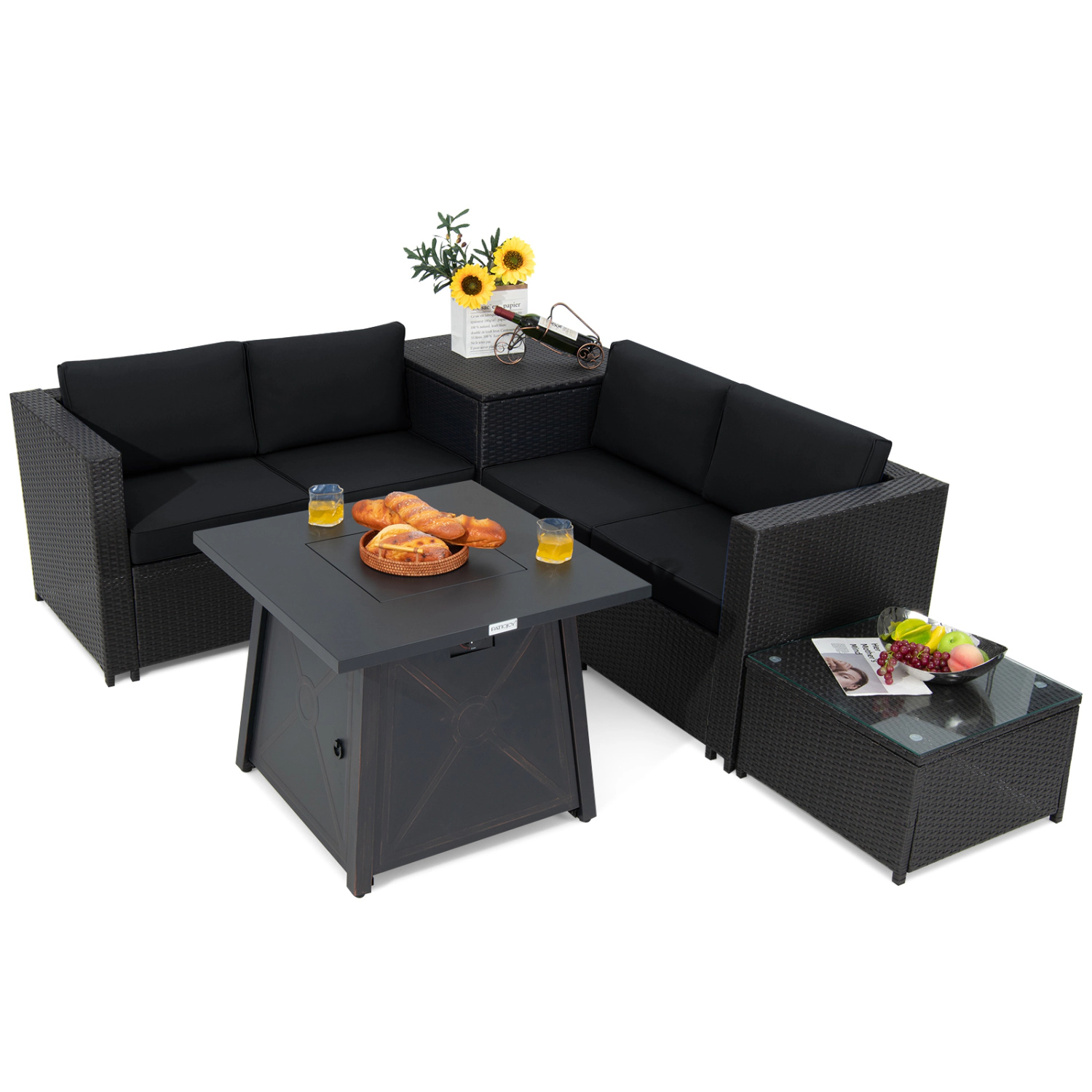 LJG 5 Piece Patio Furniture Set with 50000 BTU Propane Fire Pit Table