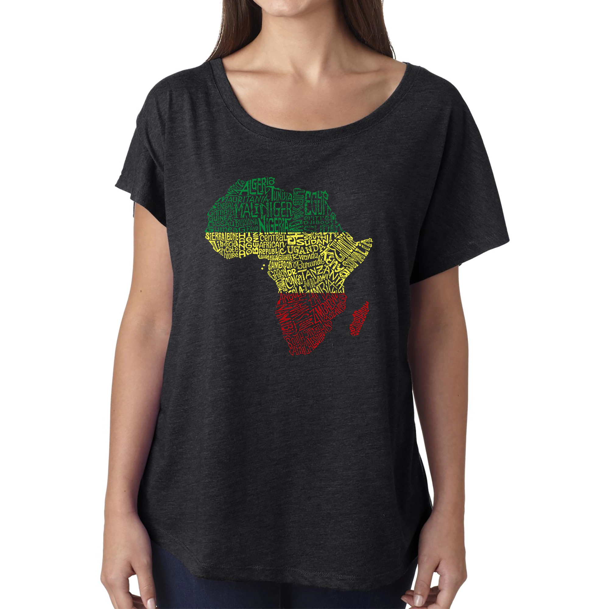 LA Pop Art Women's Dolman Word Shirt - Countries Africa