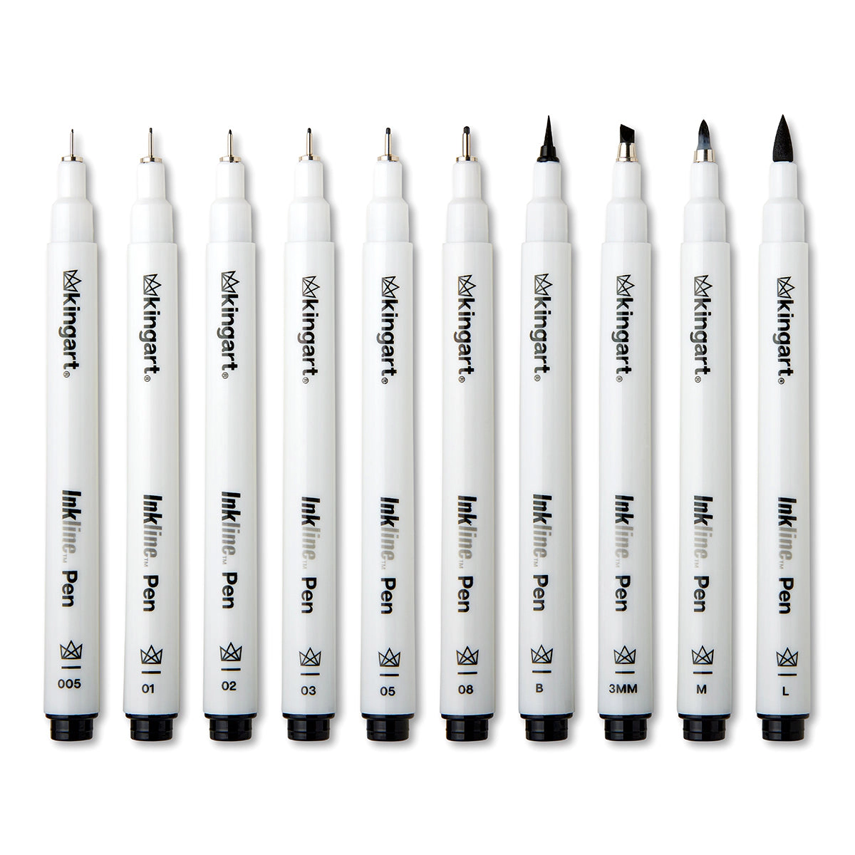 KINGART Inkline PRO 10 pc Fine Line Archival Black Ink Pens - Assorted Tips