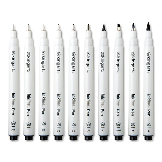 KINGART Inkline PRO 10 pc Fine Line Archival Black Ink Pens - Assorted Tips