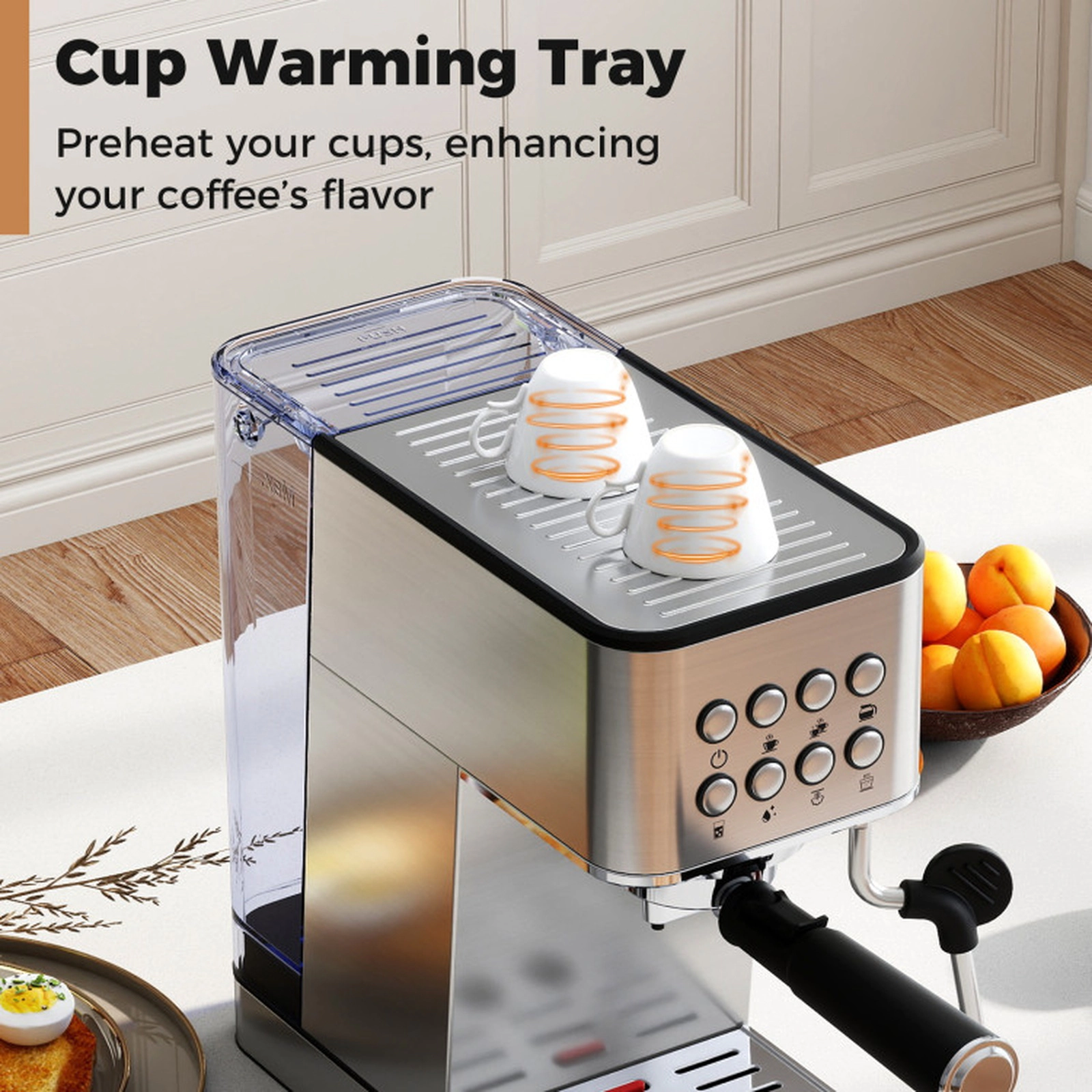 SUGIFT Silver 20-Bar Compact Espresso Machine with Milk Frother and 57-oz Water Tank 11.5-in W 6-in D 12-in H