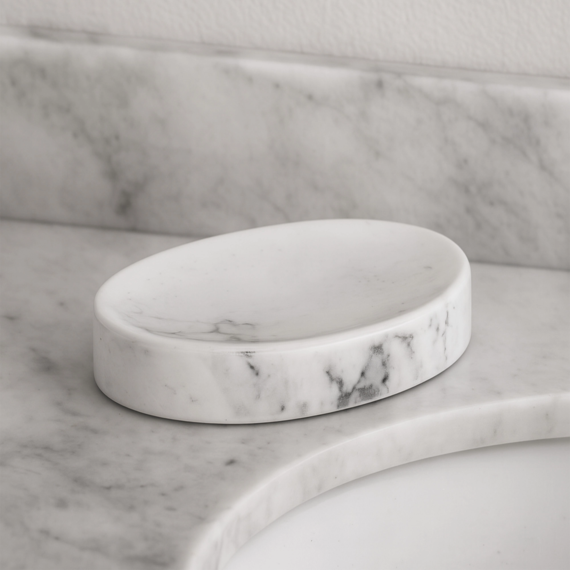 Evideco French Home Goods Oval Dolomite Soap Dish, Marble-Effect White Grey