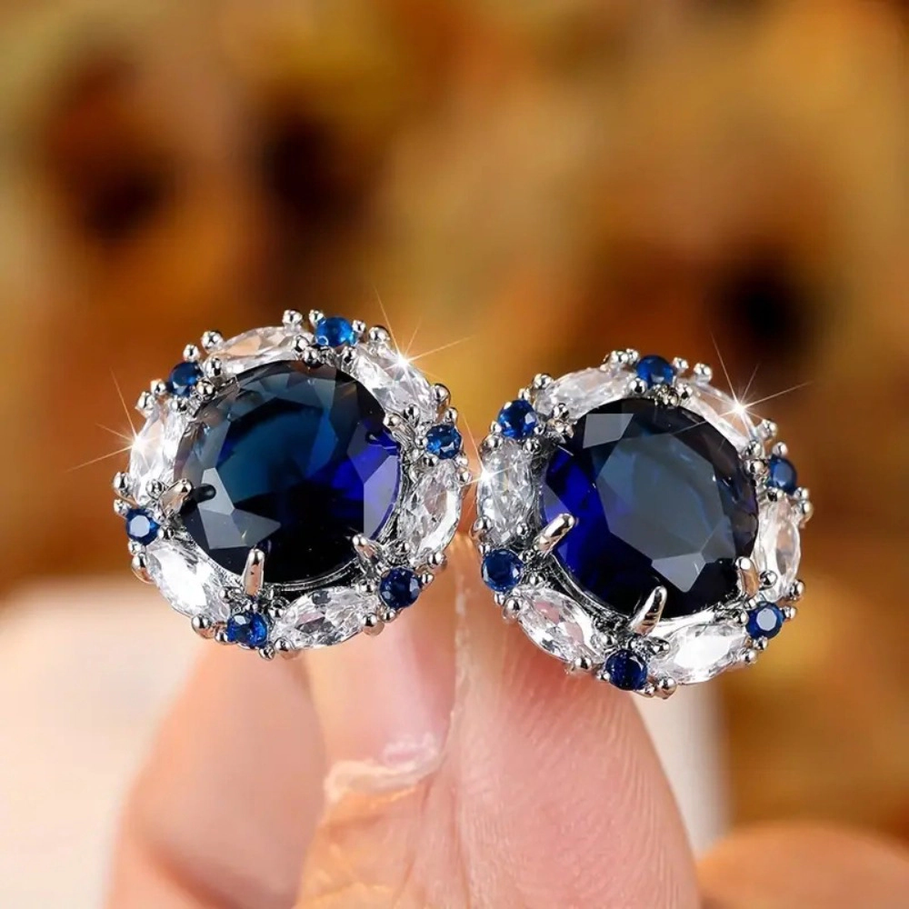 Wardrobe Whimsy Multi‑Color Round Cubic Zirconia Halo Stud Earrings Vintage Statement Jewelry