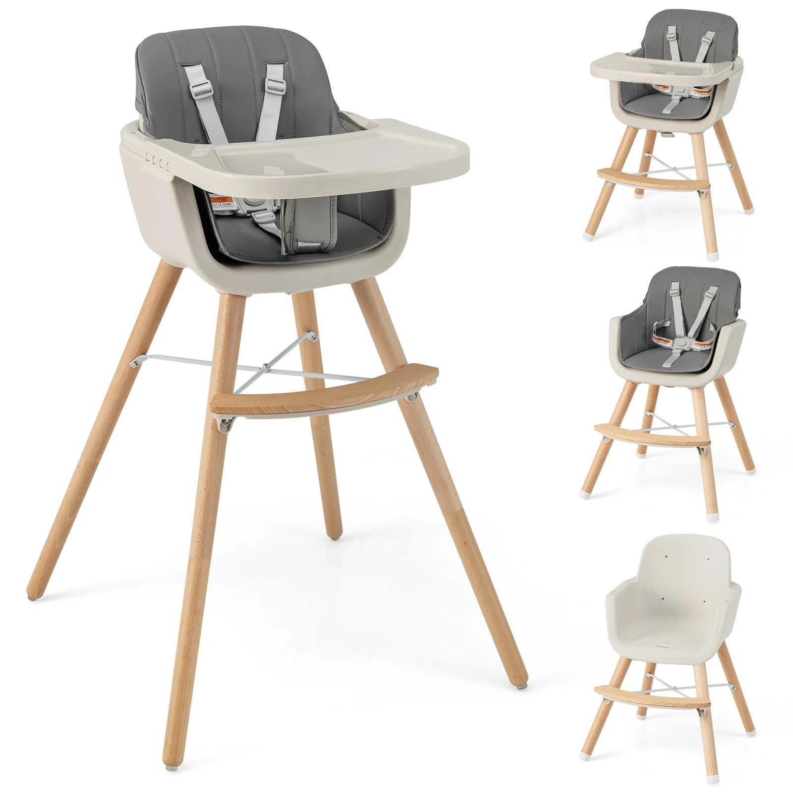 SUGIFT 3-in-1 Convertible High Chair Cushion 35-lb Capacity Ages 6 Months-3 Years 20.5-in High Chair 17.5-in Short