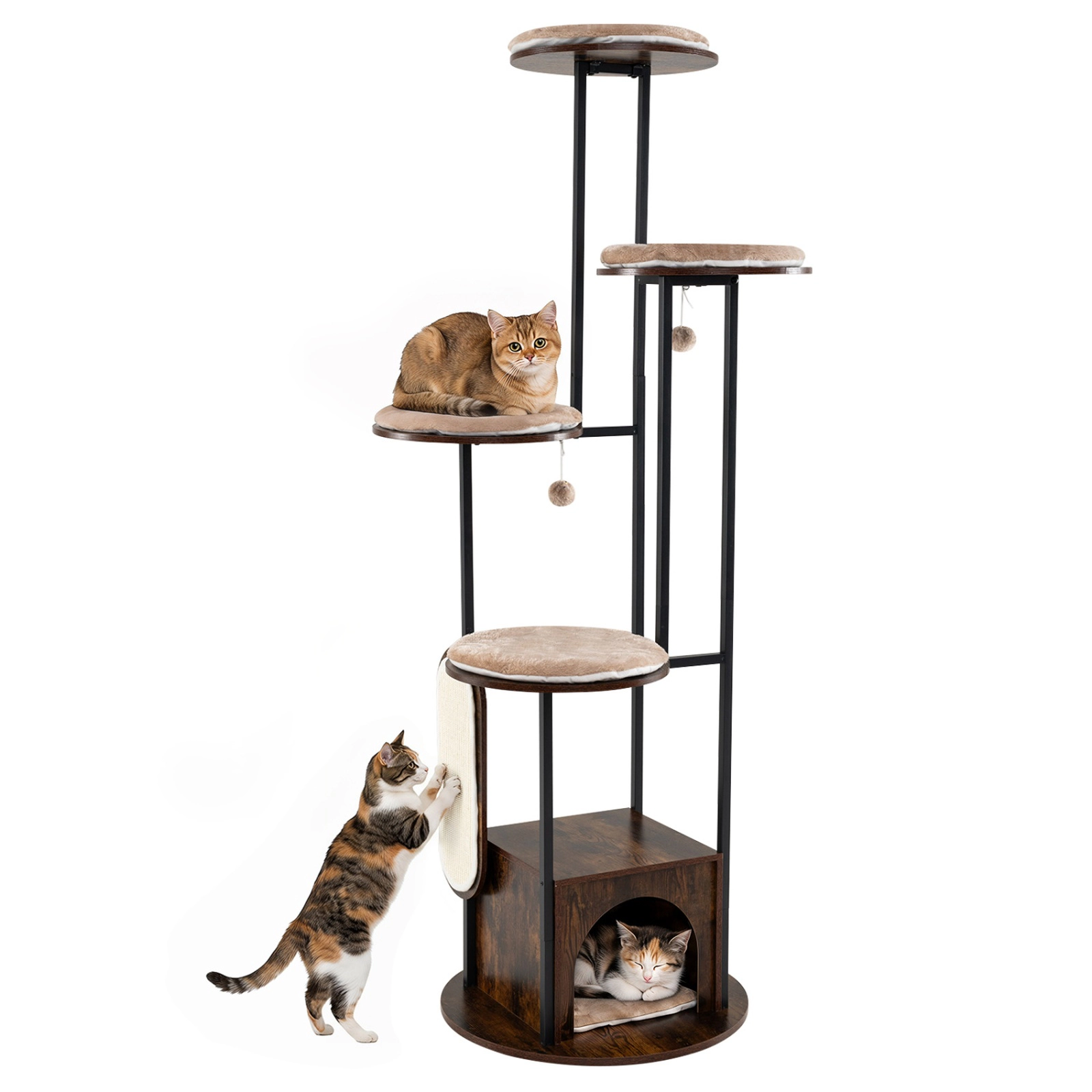 SUGIFT 72-in Tall Multi-Level Cat Condo Tree with Top Perch Platforms 22-lb Capacity Rustic Brown