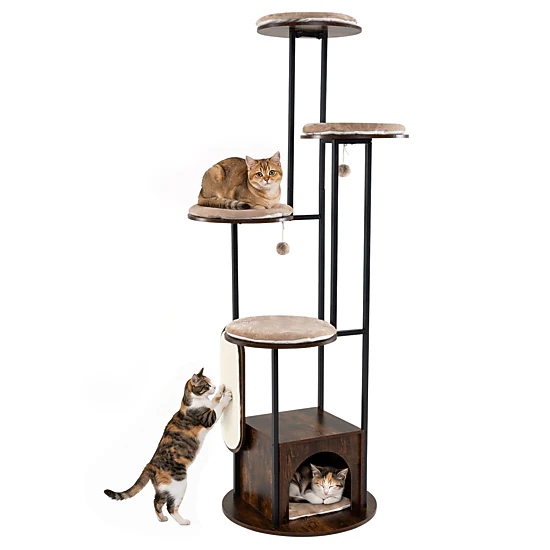 SUGIFT 72-in Tall Multi-Level Cat Condo Tree with Top Perch Platforms 22-lb Capacity Rustic Brown