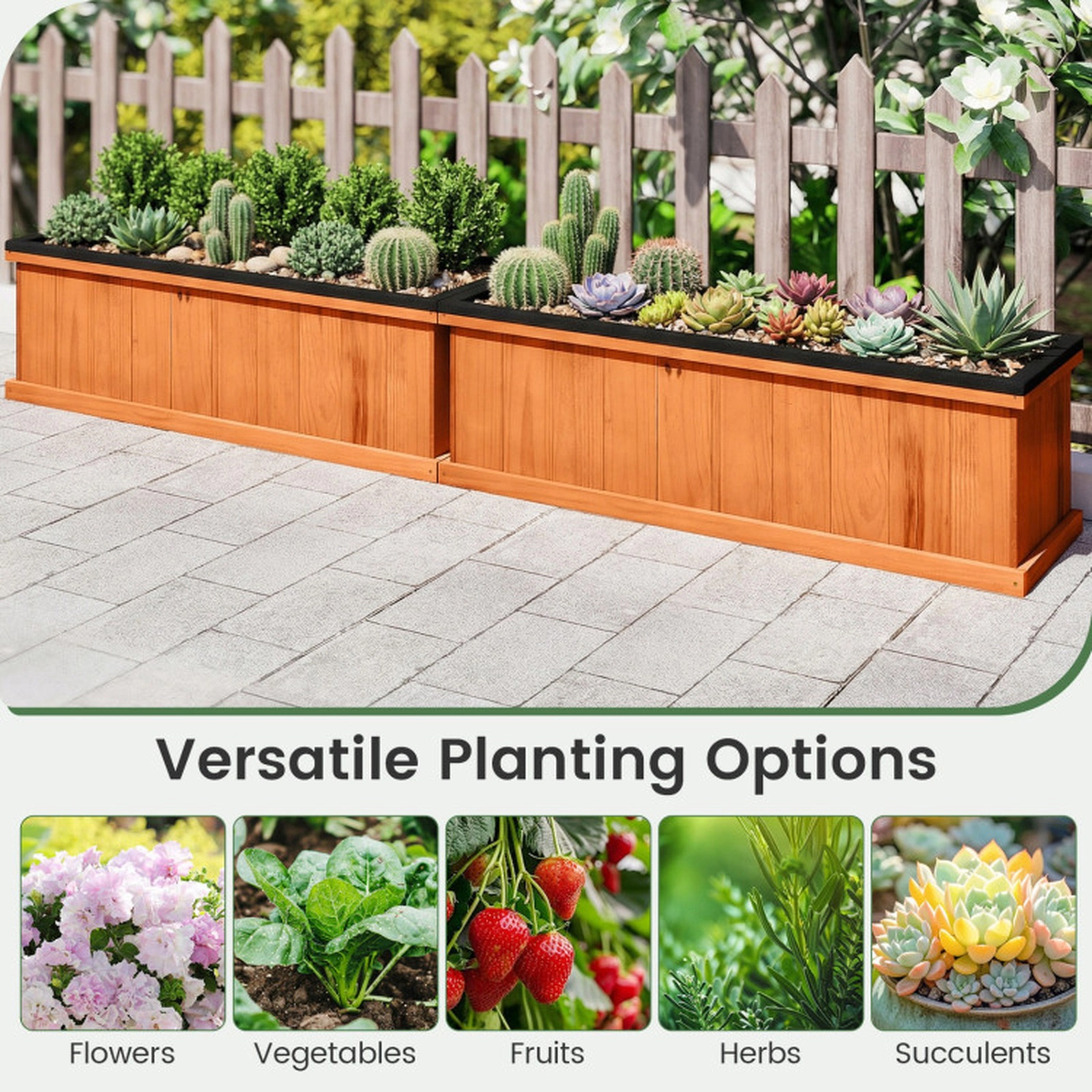SUGIFT Wooden Raised Garden Bed with Drainage Holes and Liner Outdoor Planter Box 40-in Length 132-lb Capacity Orange