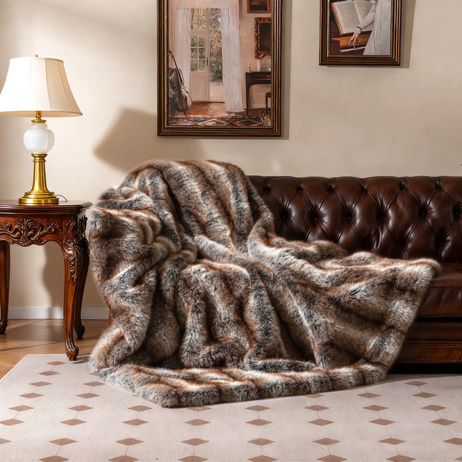 SUGIFT Twin Size Double Sided Faux Fox Fur PV Fleece Blanket 780GSM Face 340GSM Back 60 x 80-in 8.5-lb Brown Taupe