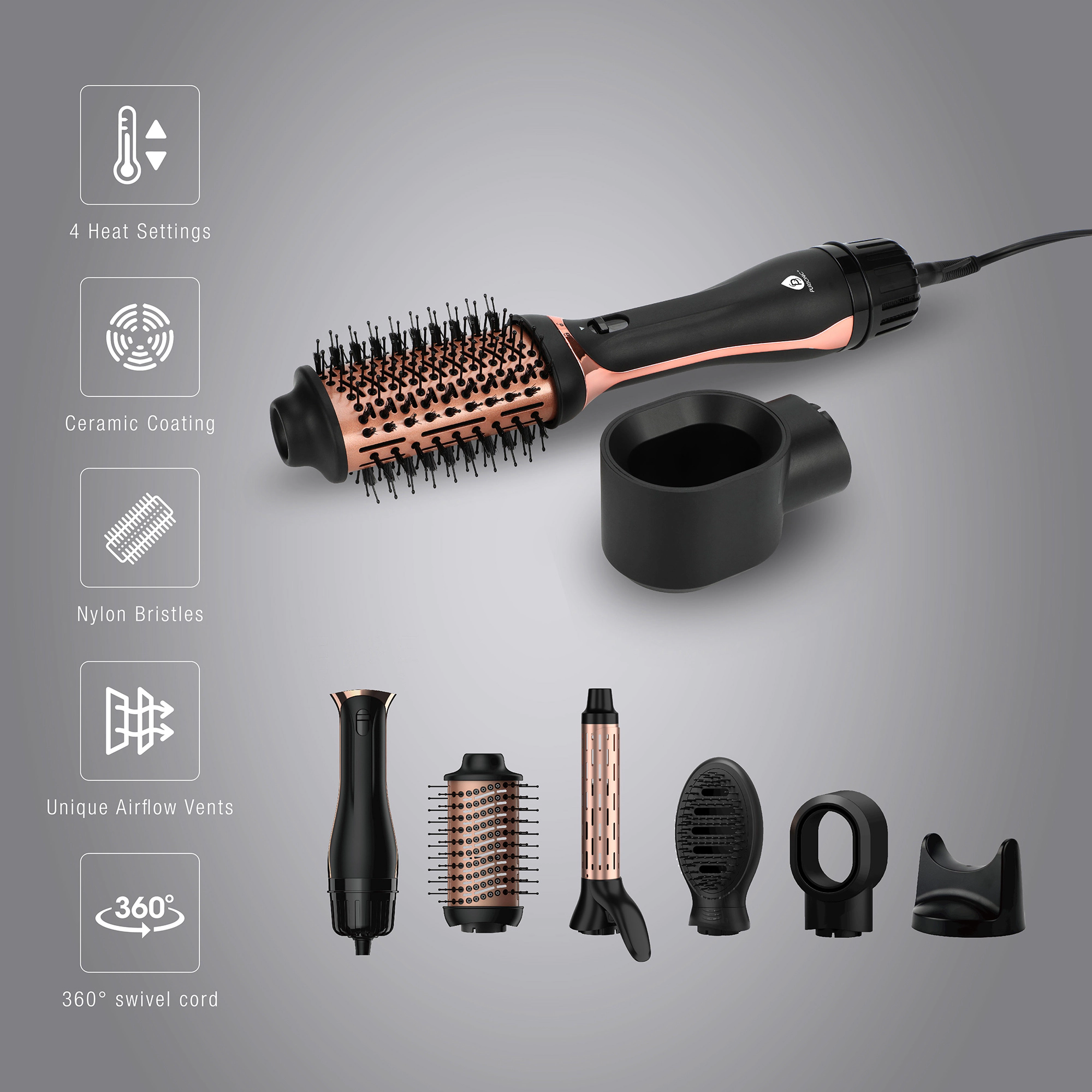 Pursonic Women's Hot Air Blower Brush with Volumizing Oval Brush, Ceramic Coating & 4 Heat Settings for Hair Styling
