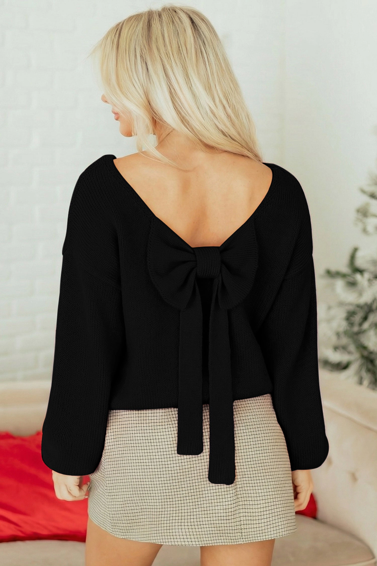 Threaded Pear Women's Faye Backless Bubble Sleeve Sweater