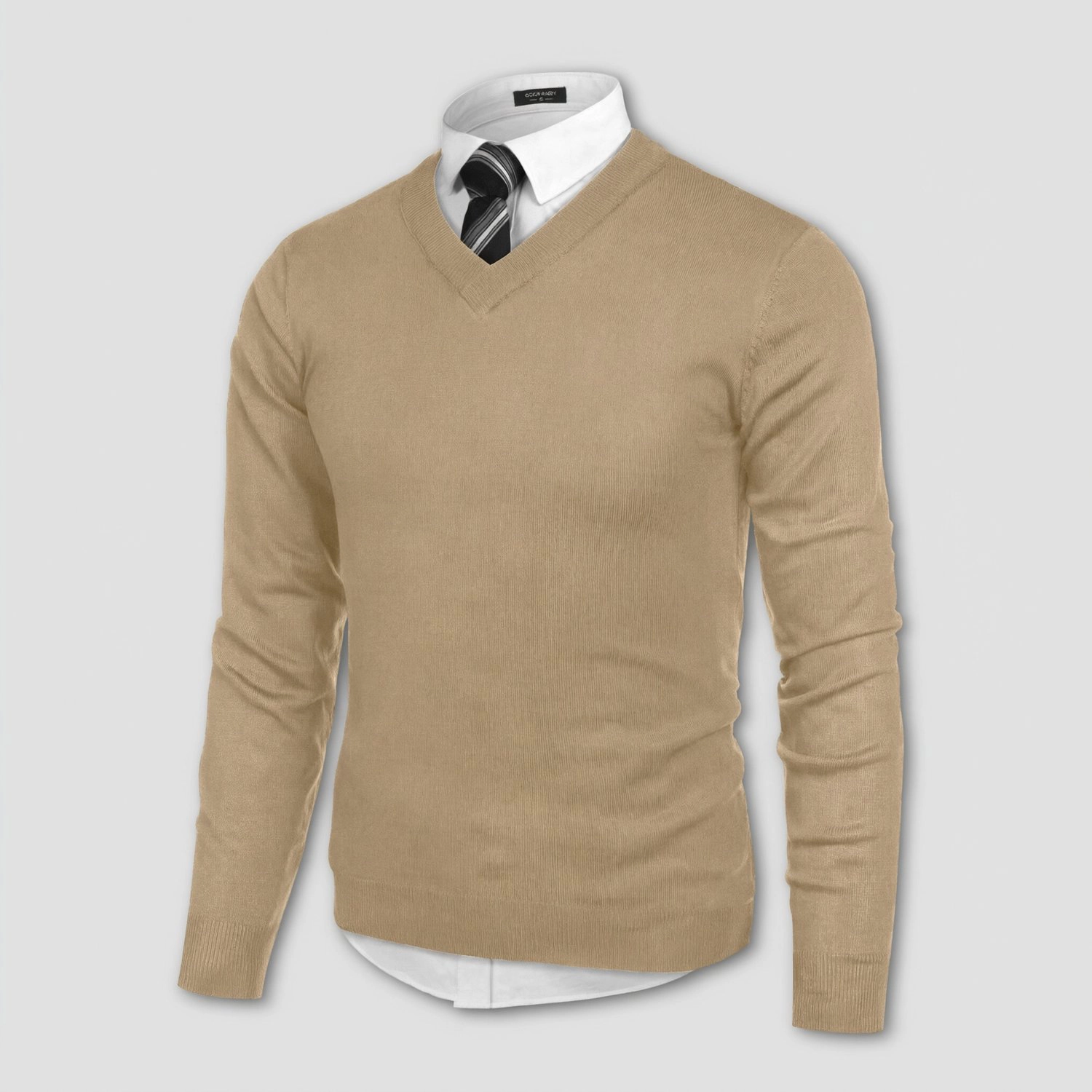 COOFANDY Mens Wine Red V Neck Long Sleeve Sweater Slim Fit Pullover Casual Fall Tops