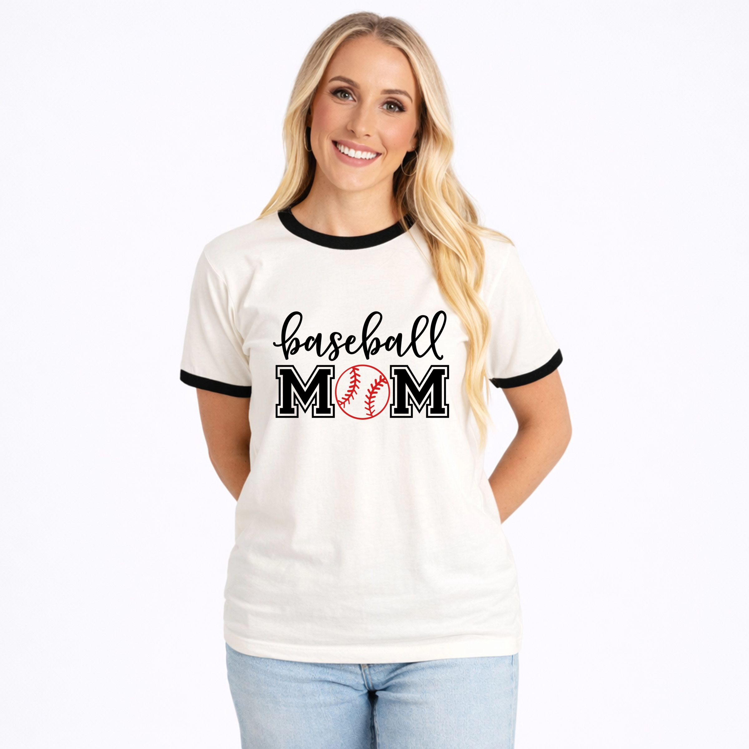 Simply Sage Market - Baseball Mom With Ball Women's Ringer Graphic T-Shirt