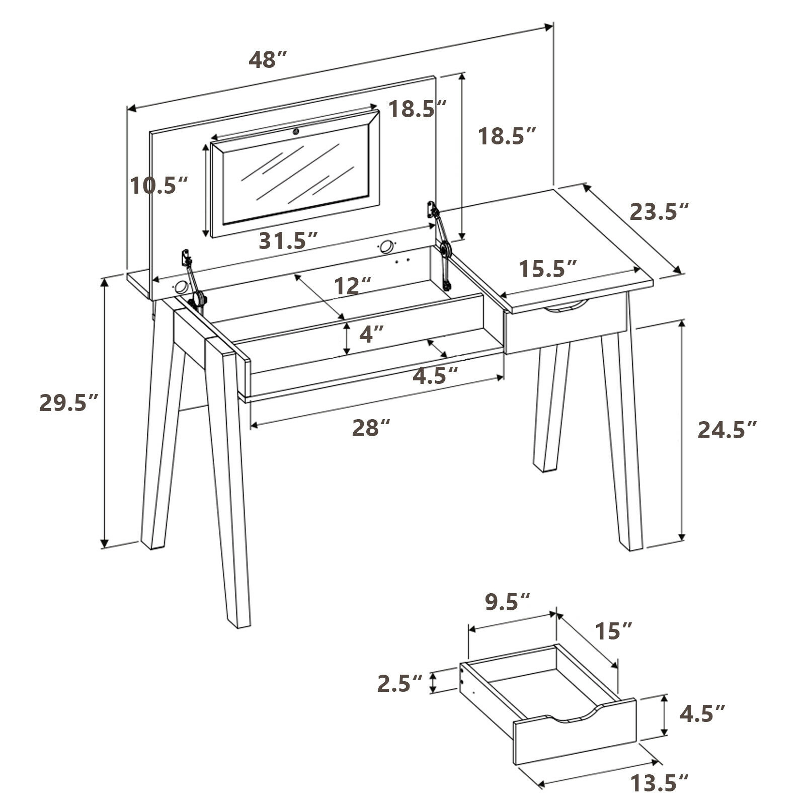 LJG Dressing Table with Flip Mirror and Storage Drawer