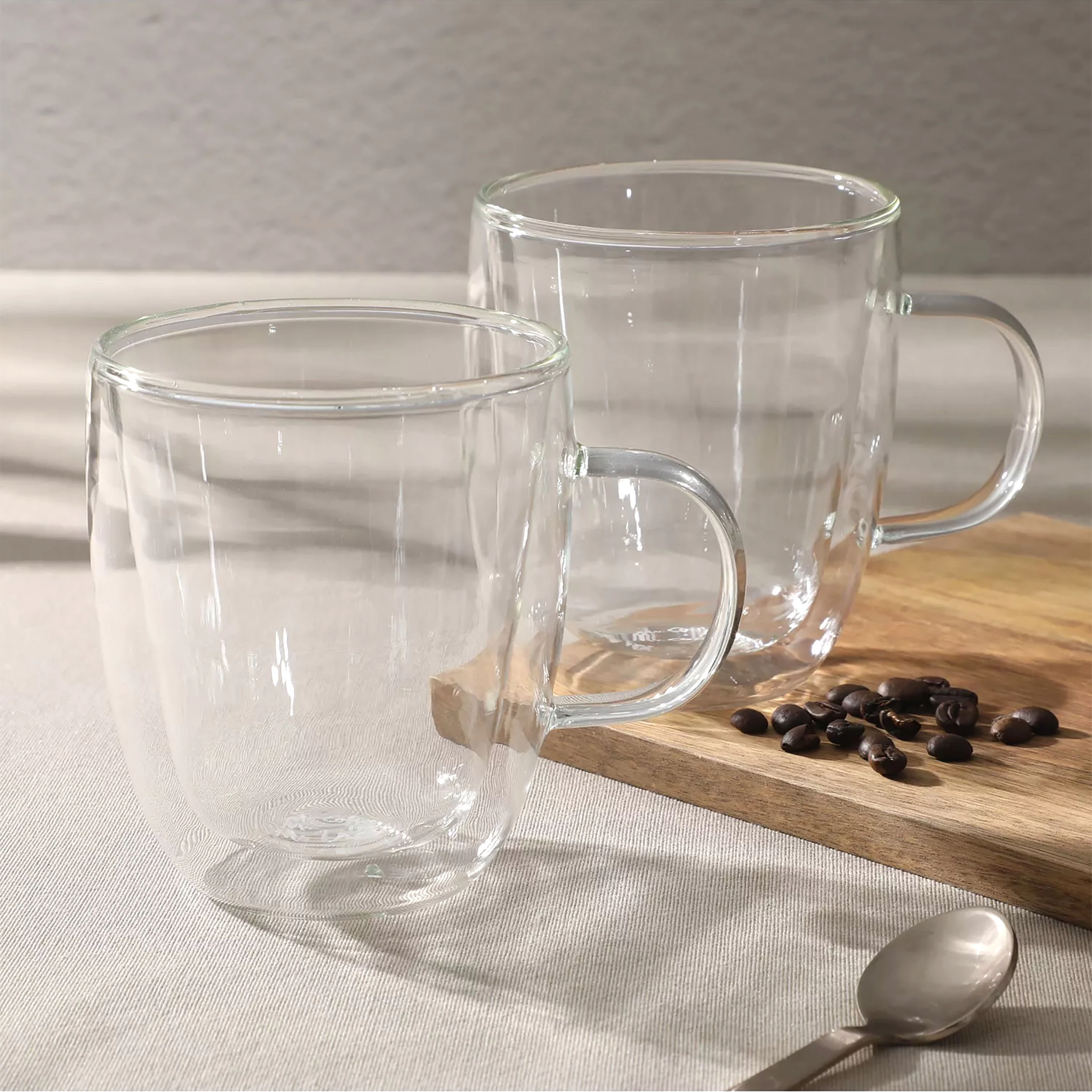 Mr. Coffee Retro Macchiato 2 Pack 16 Ounce Mug Set in Clear Double Wall Borosilicate Glass