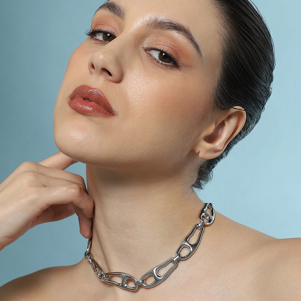 SOHI Women's The Pavement-Link Chain Necklace - Chrome Silver