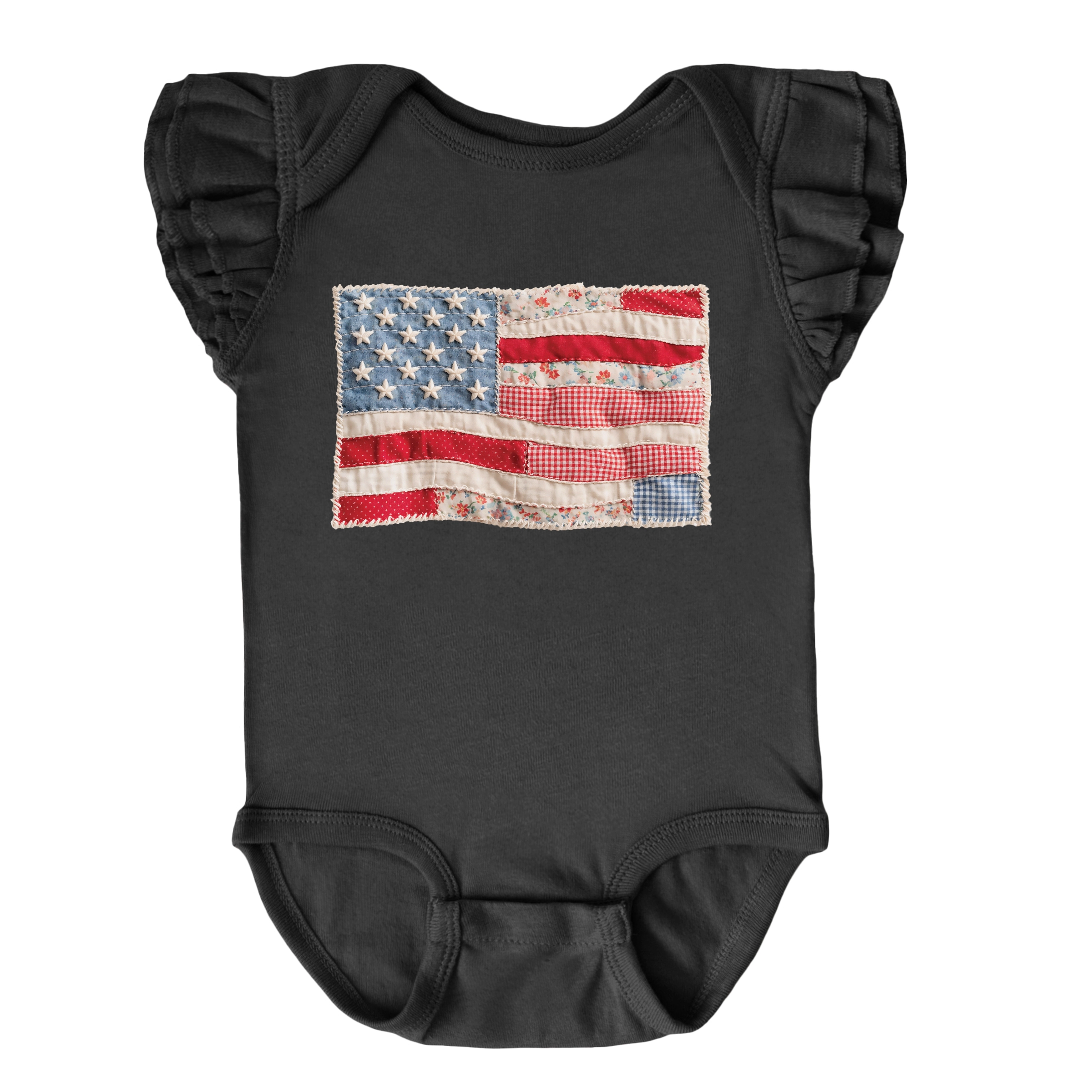 The Juniper Shop - Infant Girl's Flutter Sleeve Bodysuit American Flag Faux Patchwork