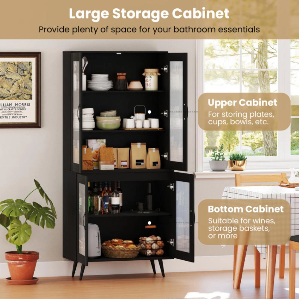 Hivvago 70.5 Inch Tall Kitchen Pantry Cabinet Cupboard With 4 Transparent Doors
