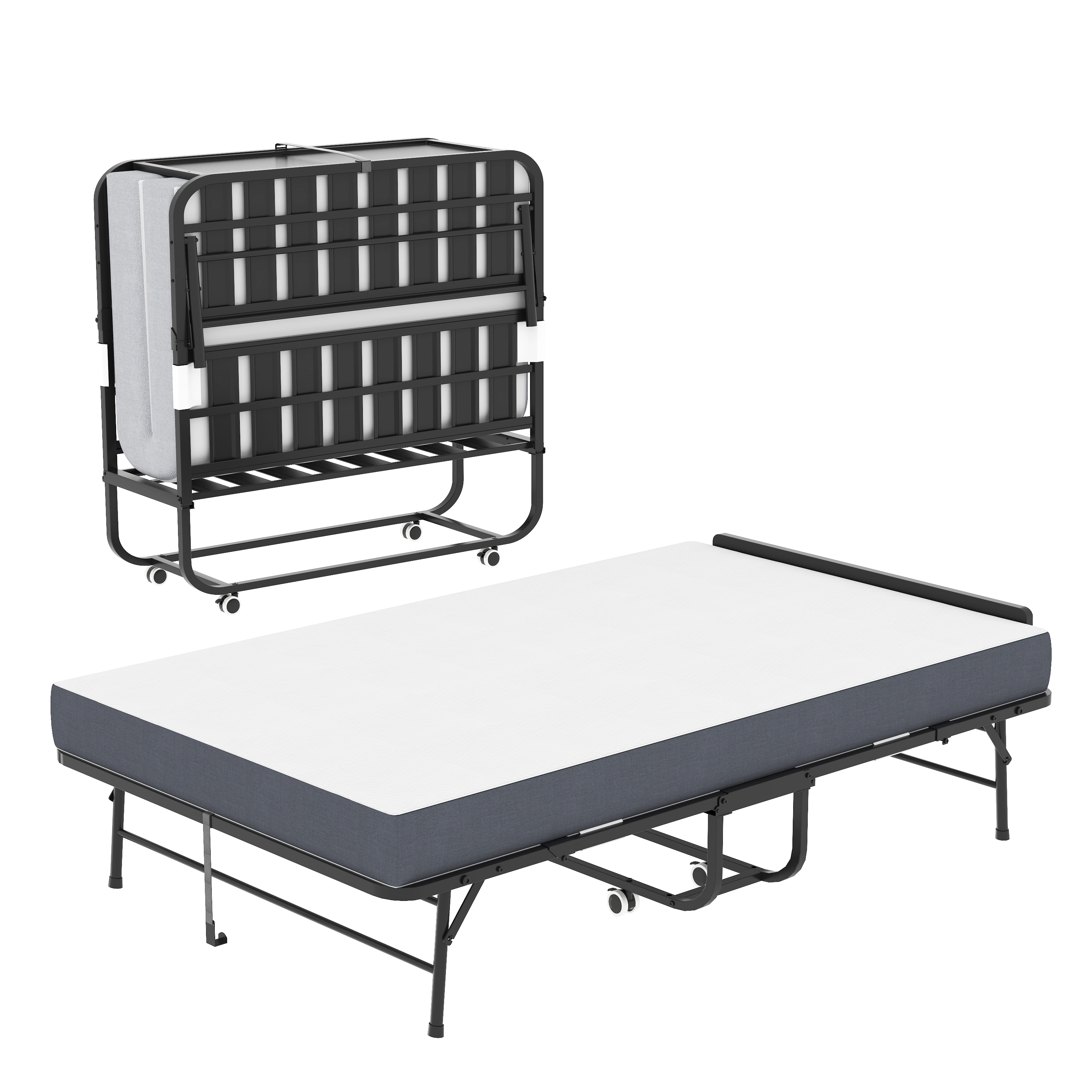 Flynama 75"x46" Folding Bed with Adjustable Headboard, 5" Memory Foam, Rollaway on Wheels