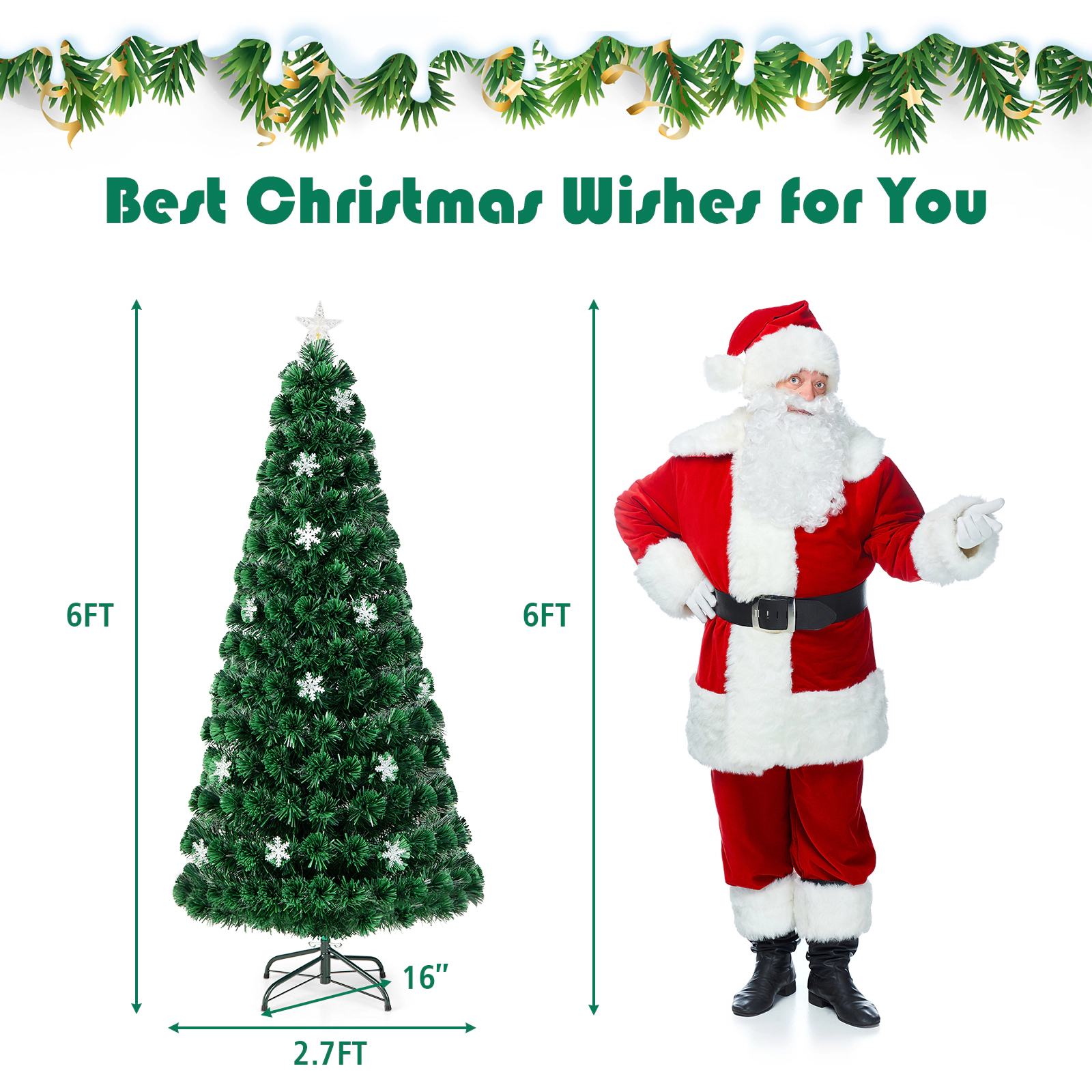 Costway 3/4/5/6FT Pre-Lit Fiber Optic Artificial Christmas Tree with Multicolor Led Lights