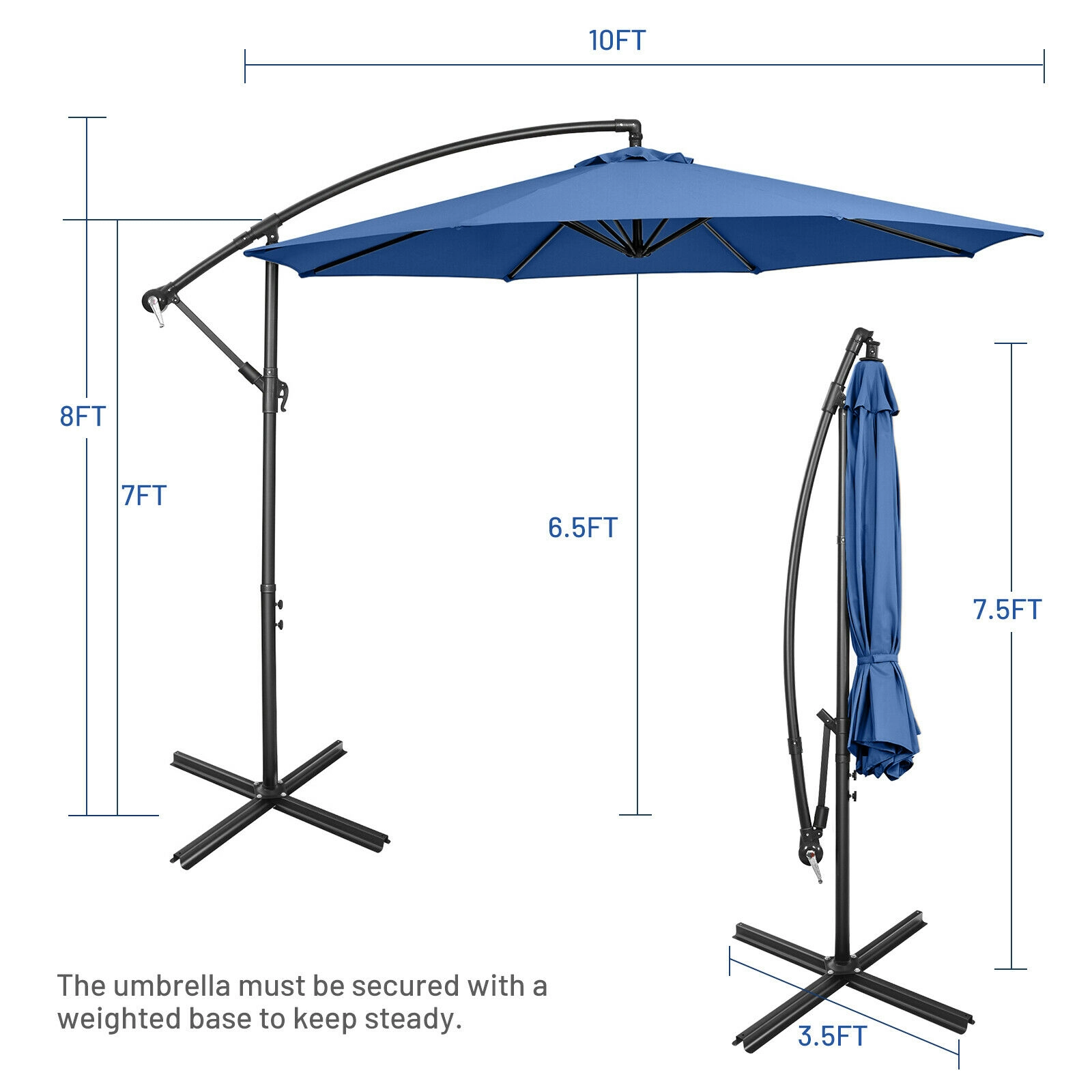 SUGIFT 10-ft Red Offset Cantilever Patio Umbrella with 8 Iron Ribs Crank Lift and Cross Base 8-ft H