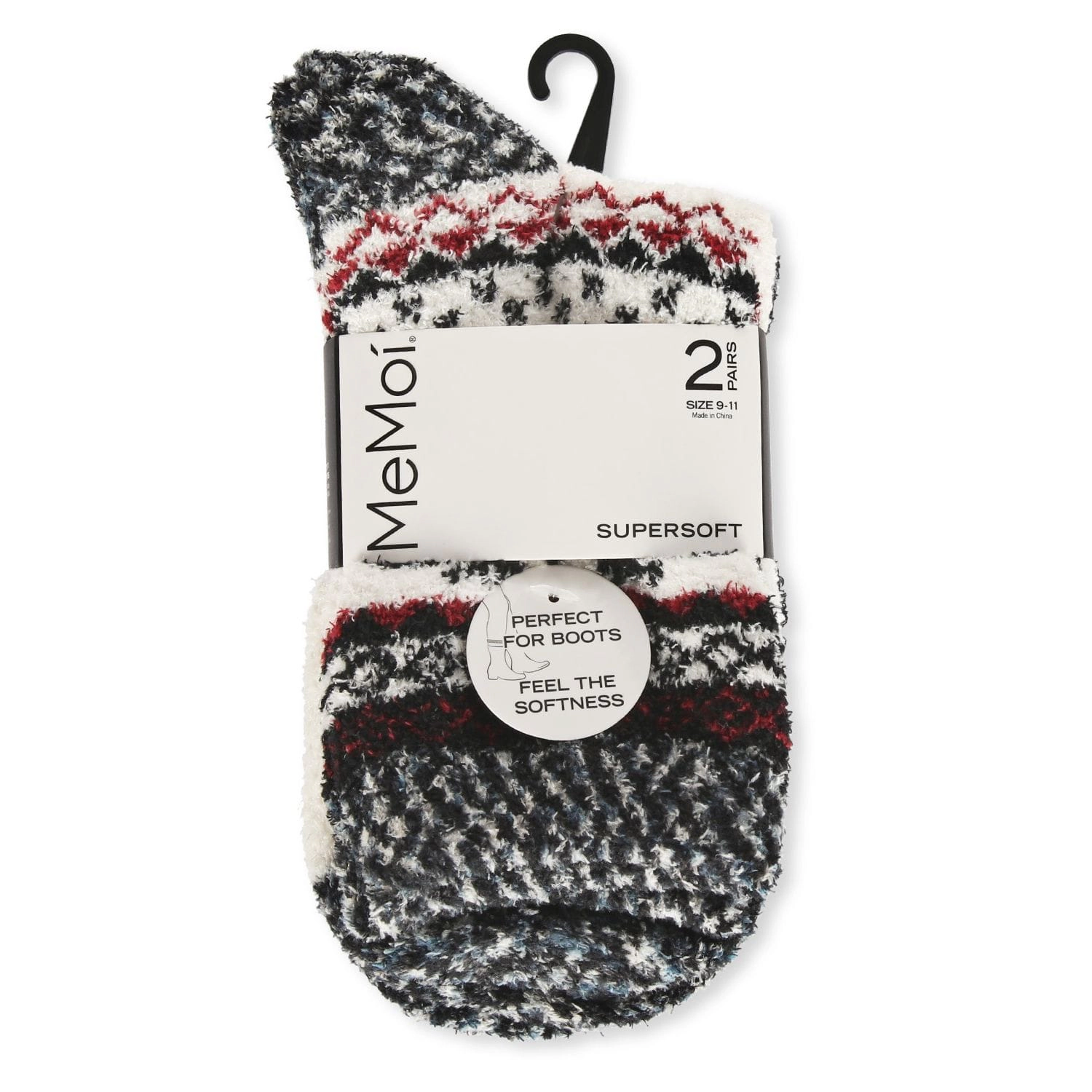 MeMoi Women's 2 Pair Pack Fairisle Border Cloud Soft Crew Socks