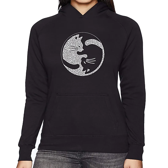 LA Pop Art Yin Yang Cat - Women's Word Art Hooded Sweatshirt