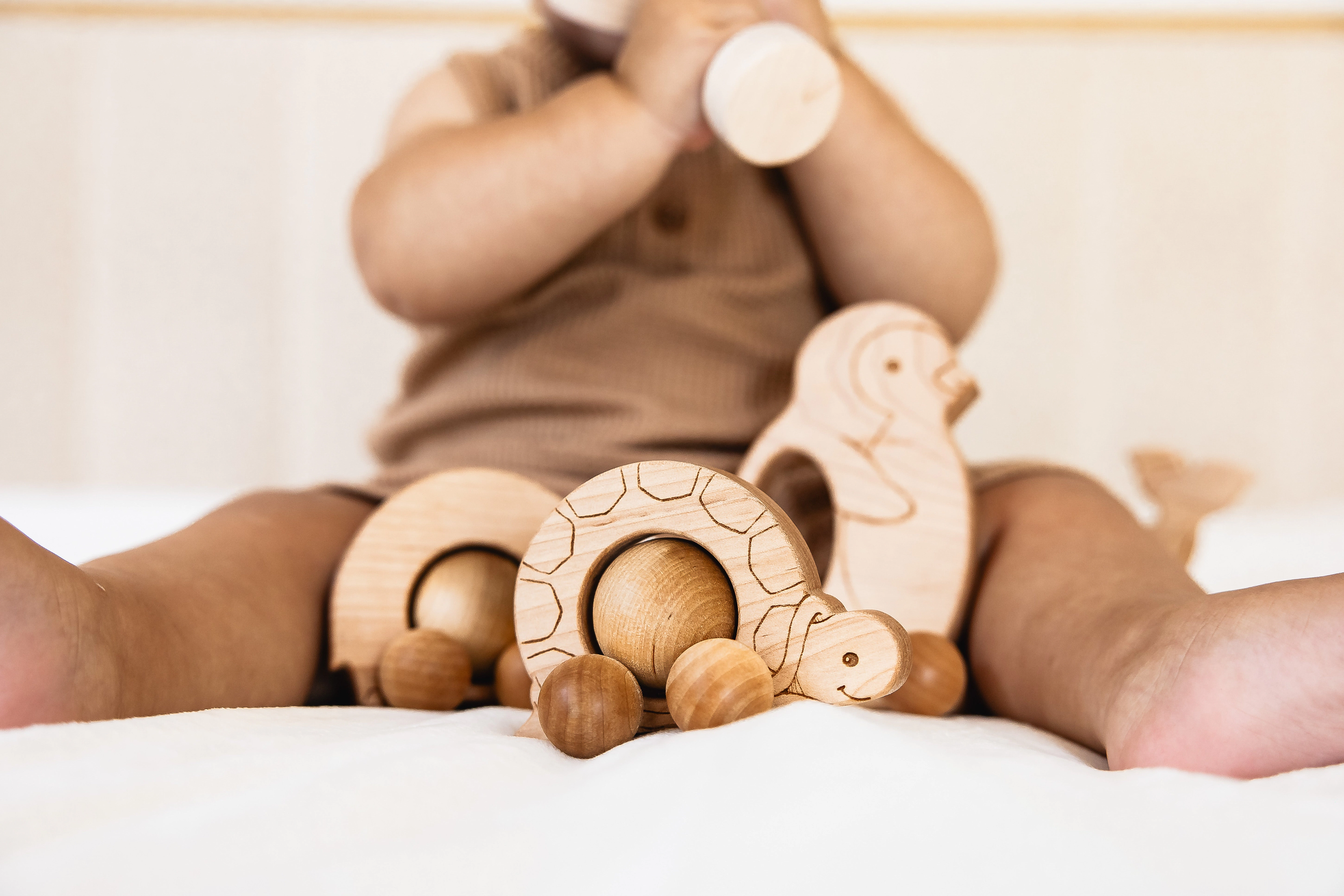 Roly Poly Elephant Push Toy - Natural Wood, Made in USA
