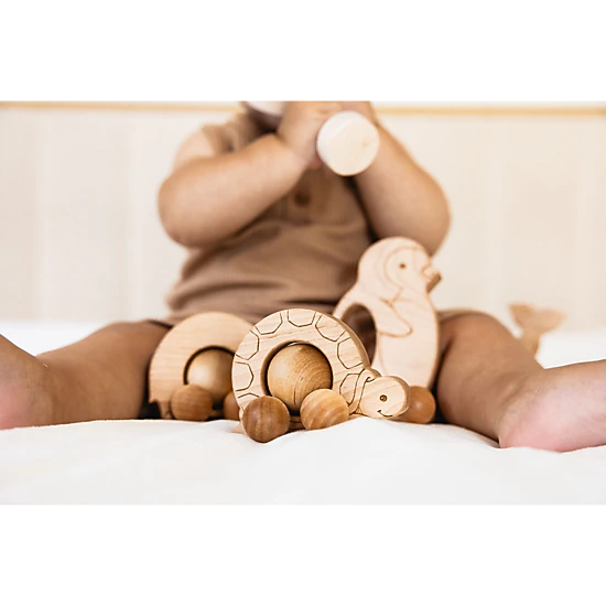 Roly Poly Elephant Push Toy - Natural Wood, Made in USA