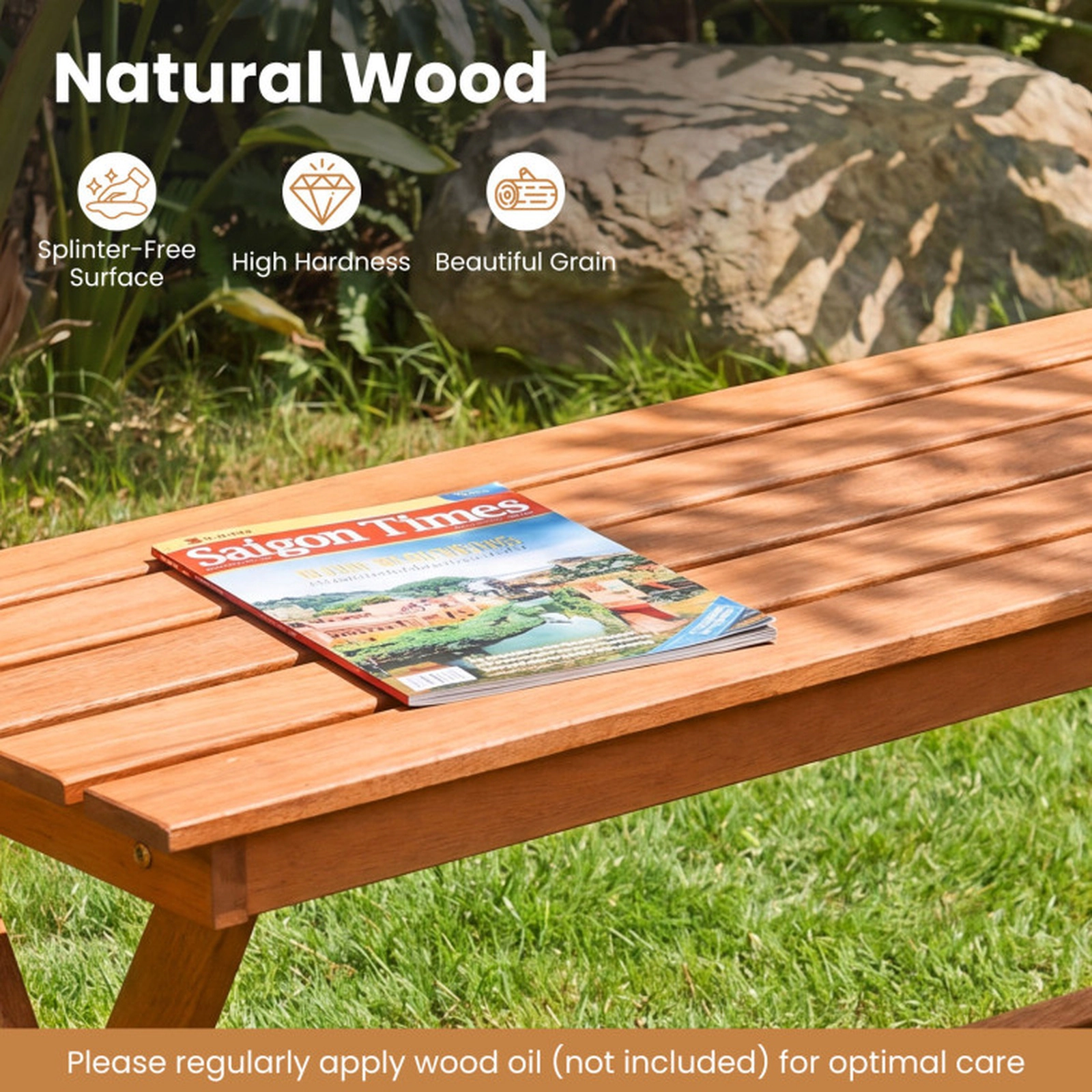 SUGIFT 2-Seat Wooden Garden Patio Bench with X-Shaped Legs 41.5-in Long 530-Lb Capacity Natural Backless Set of 2