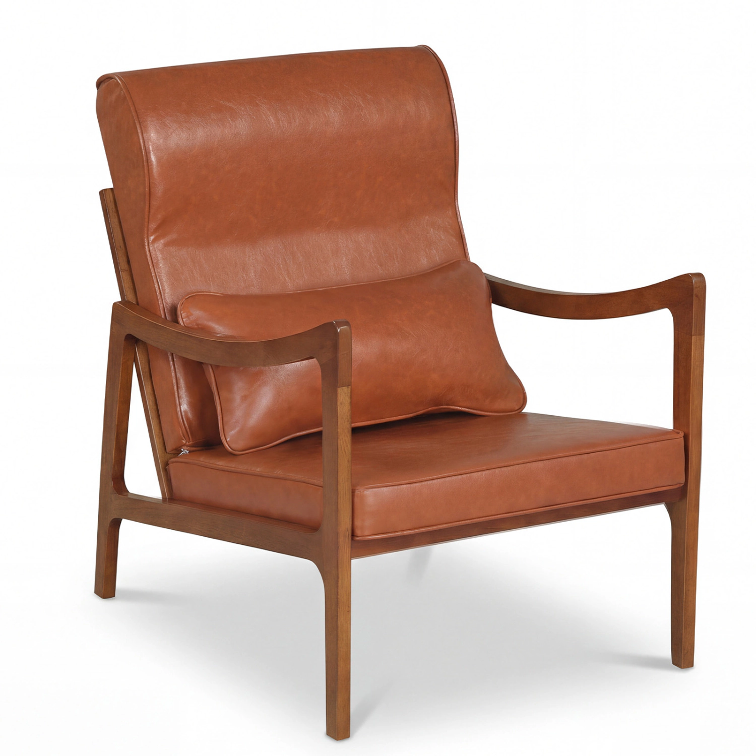 LJG Modern Accent Chair with Solid Rubber Wood Faux Leather Upholstered Armchair