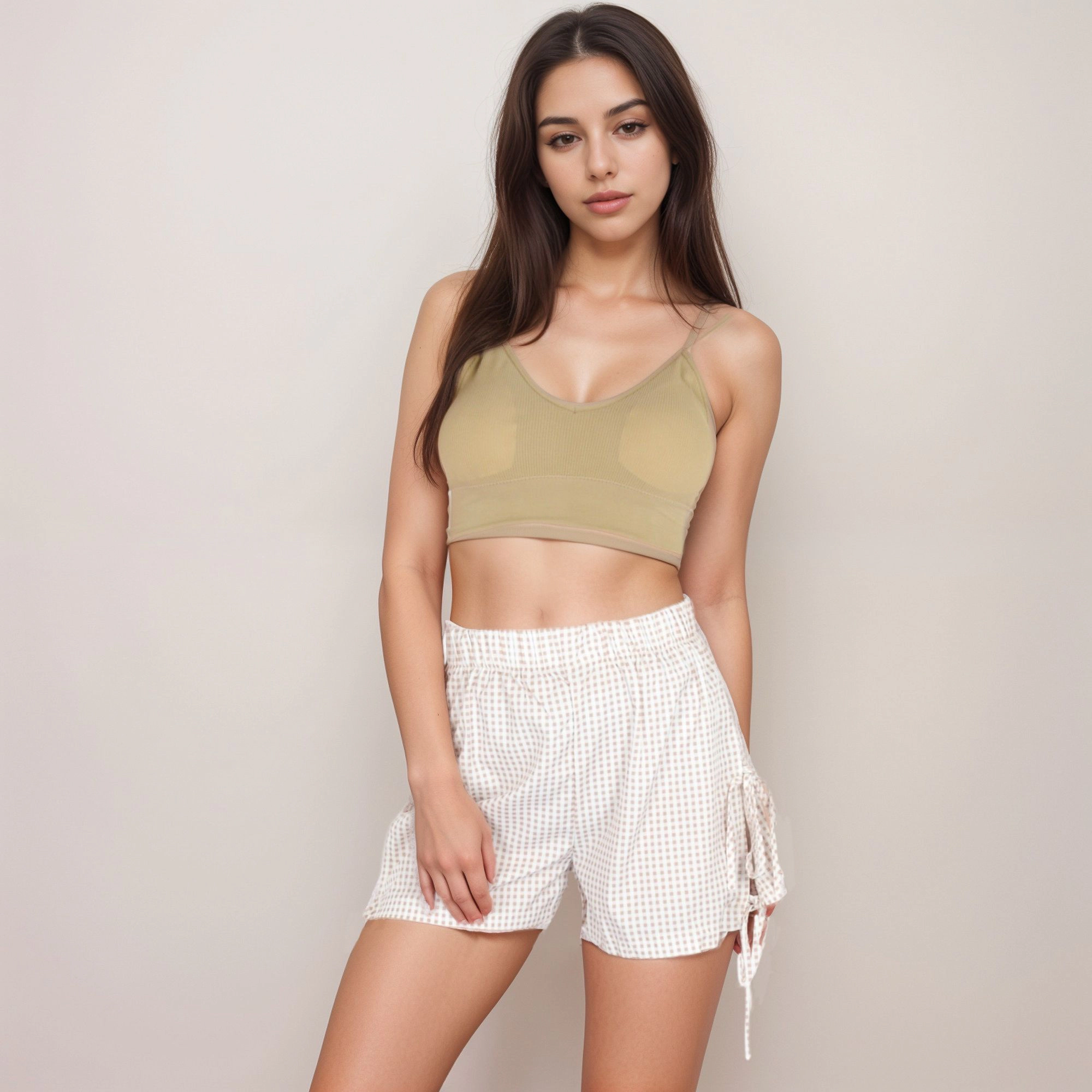 Anna-Kaci Women's Gingham Lounge Shorts with Elastic Waistband Adjustable Side Tie Details and Casual Fit