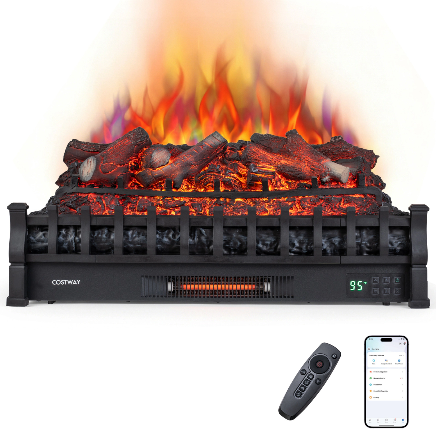 LJG 30" WiFi Fireplace Insert Lemonwood Set with App & Remote Infrared Quartz Electric Fireplace Heater