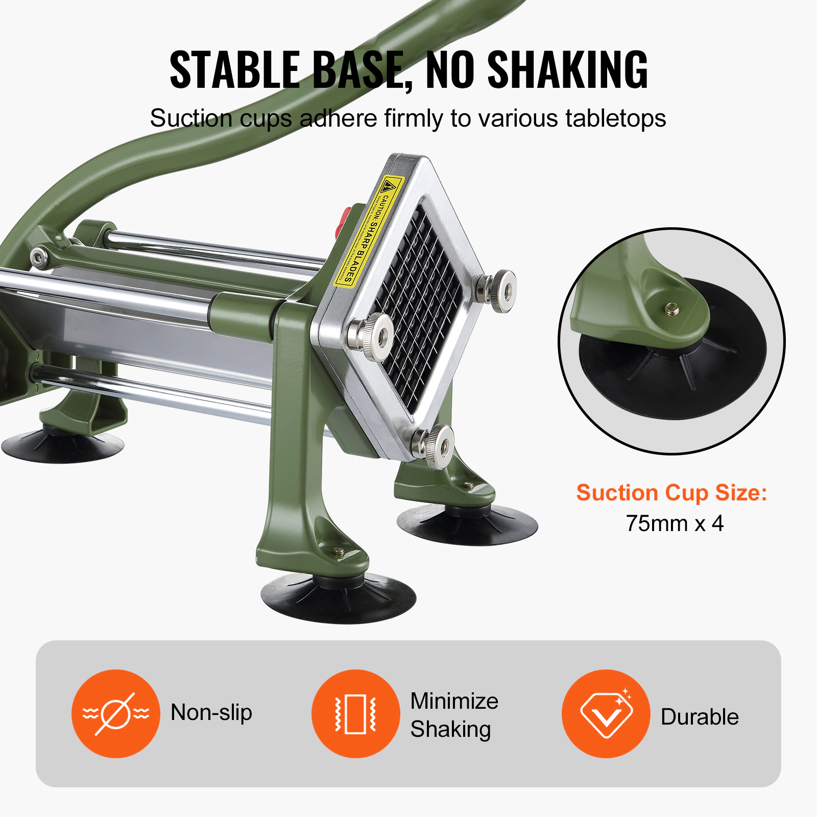 HONGGE French Fry Cutter, Potato Slicer with Stainless Steel Blades, Manual Cutter Chopper Suction Cups