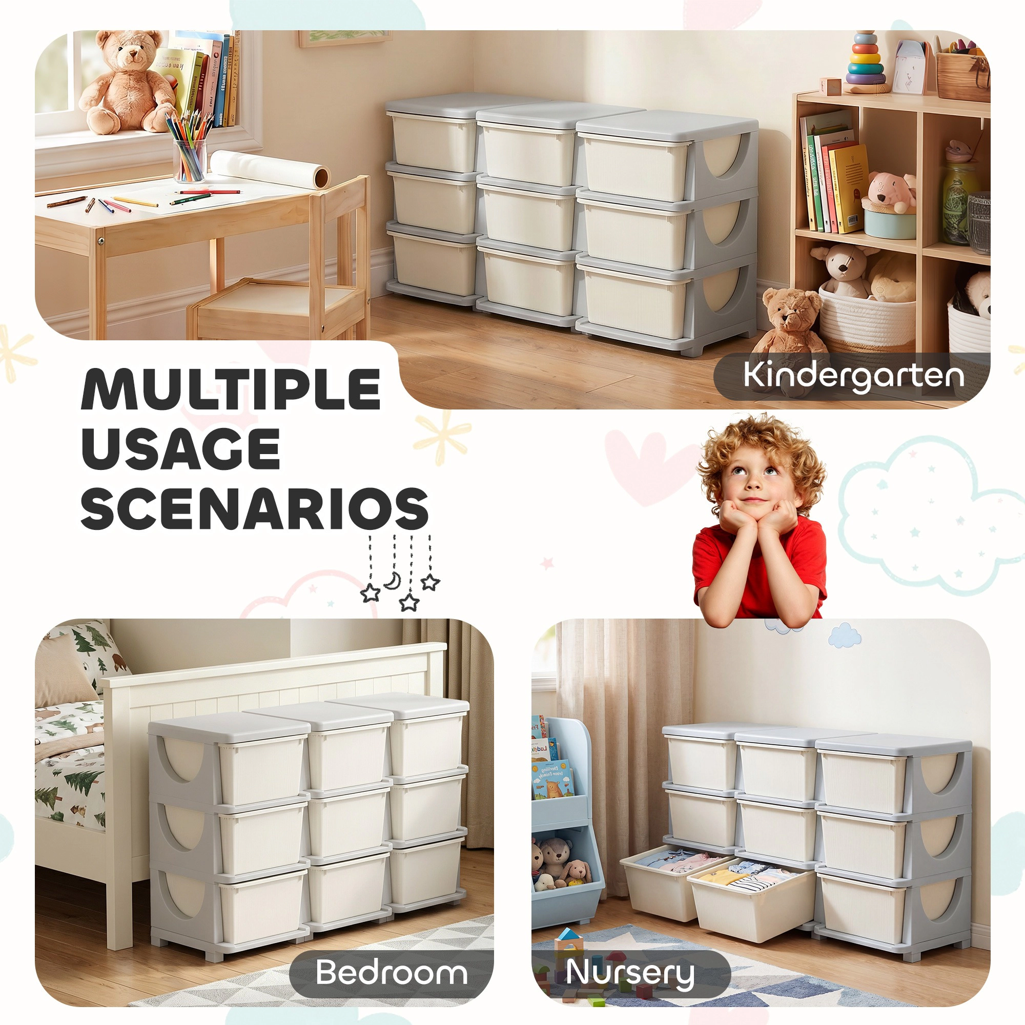 HONGGE Qaba 29.5" 3 Tier Kids Storage Unit Dresser Tower w/ 9 Drawers