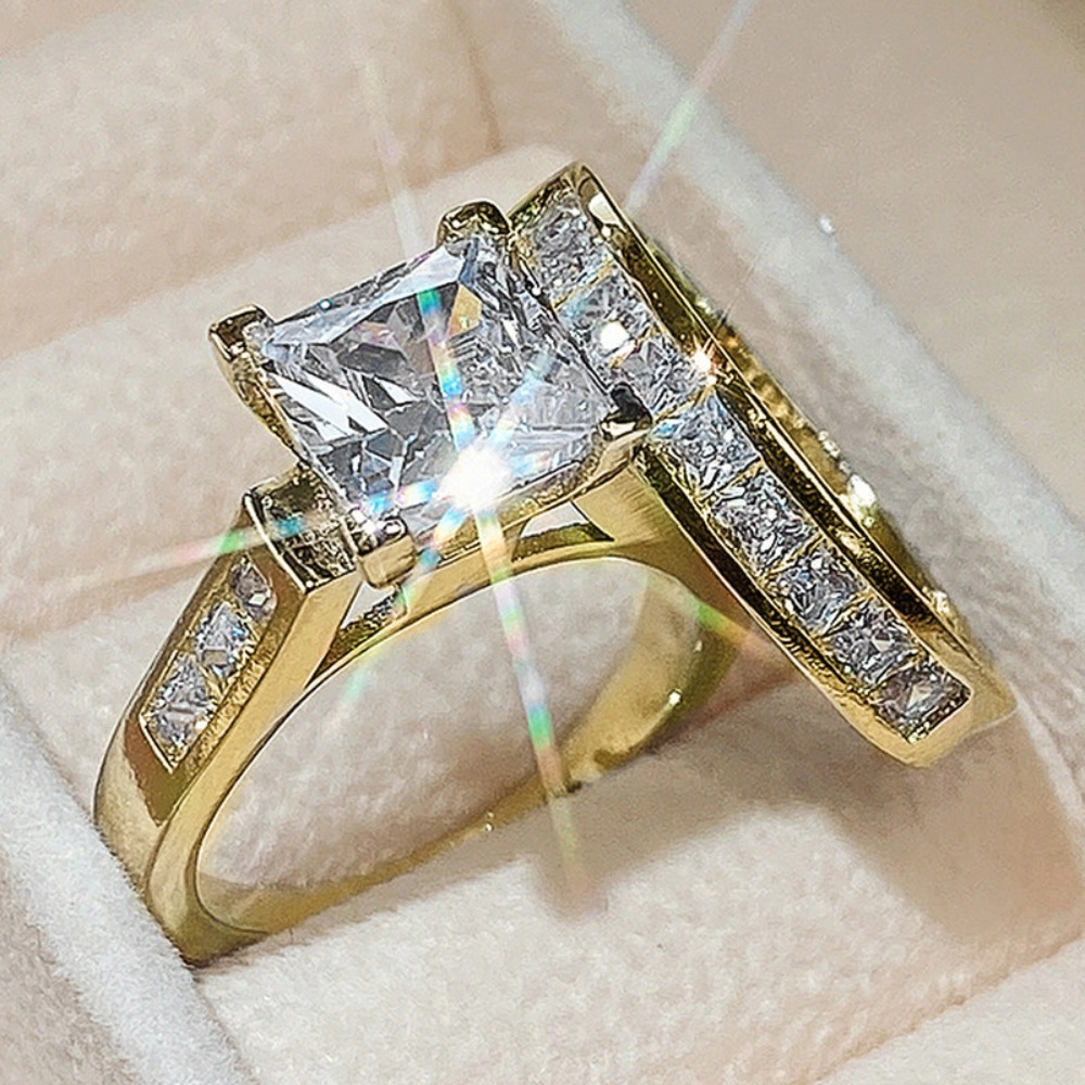 Luxury Wedding Rings Set for Women Dazzling Square Rhinestones Zirconia Ring Jewelry