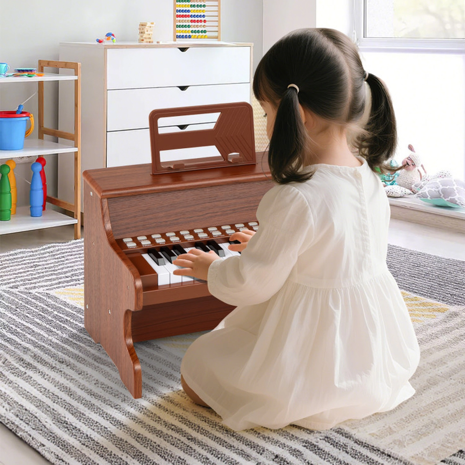 SUGIFT Kids Brown 25-Key Upright Toy Piano with Teaching Mode and Music Stand 15-in W 9.5-in D 11.5-in H Ages 3+