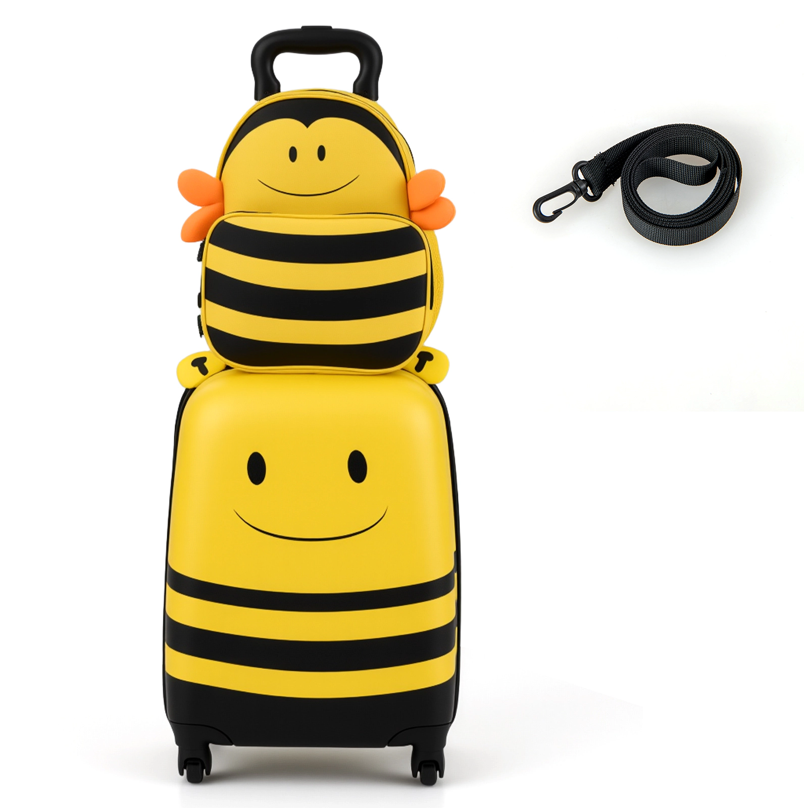 SUGIFT Kids 2-Piece Anti-Lose Rope Retractable Rod 2-Level Suitcase Backpack Luggage Set 4 Wheels Ages 3+ Yellow