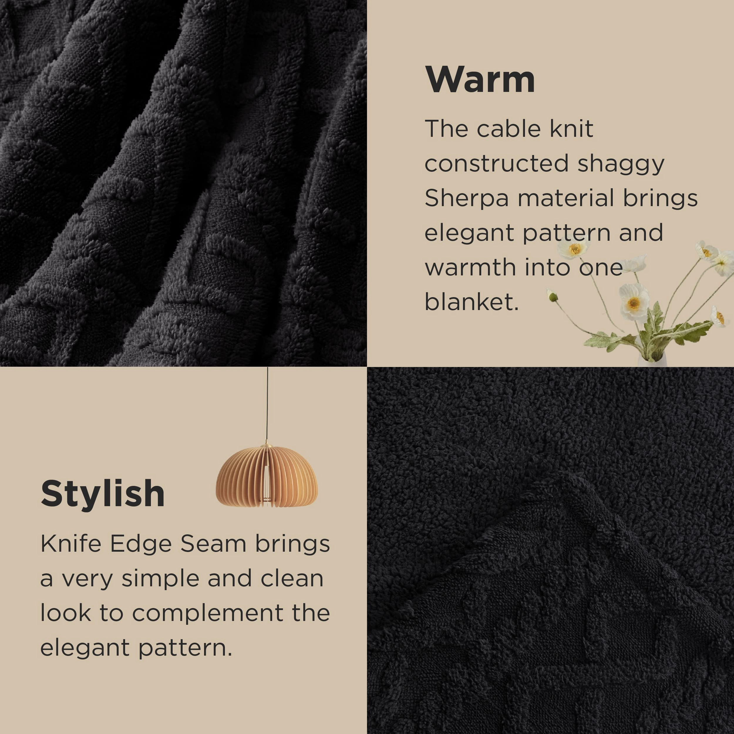 CovertSafe Sherpa Fleece Blanket Cable Jacquard Tufted Warm