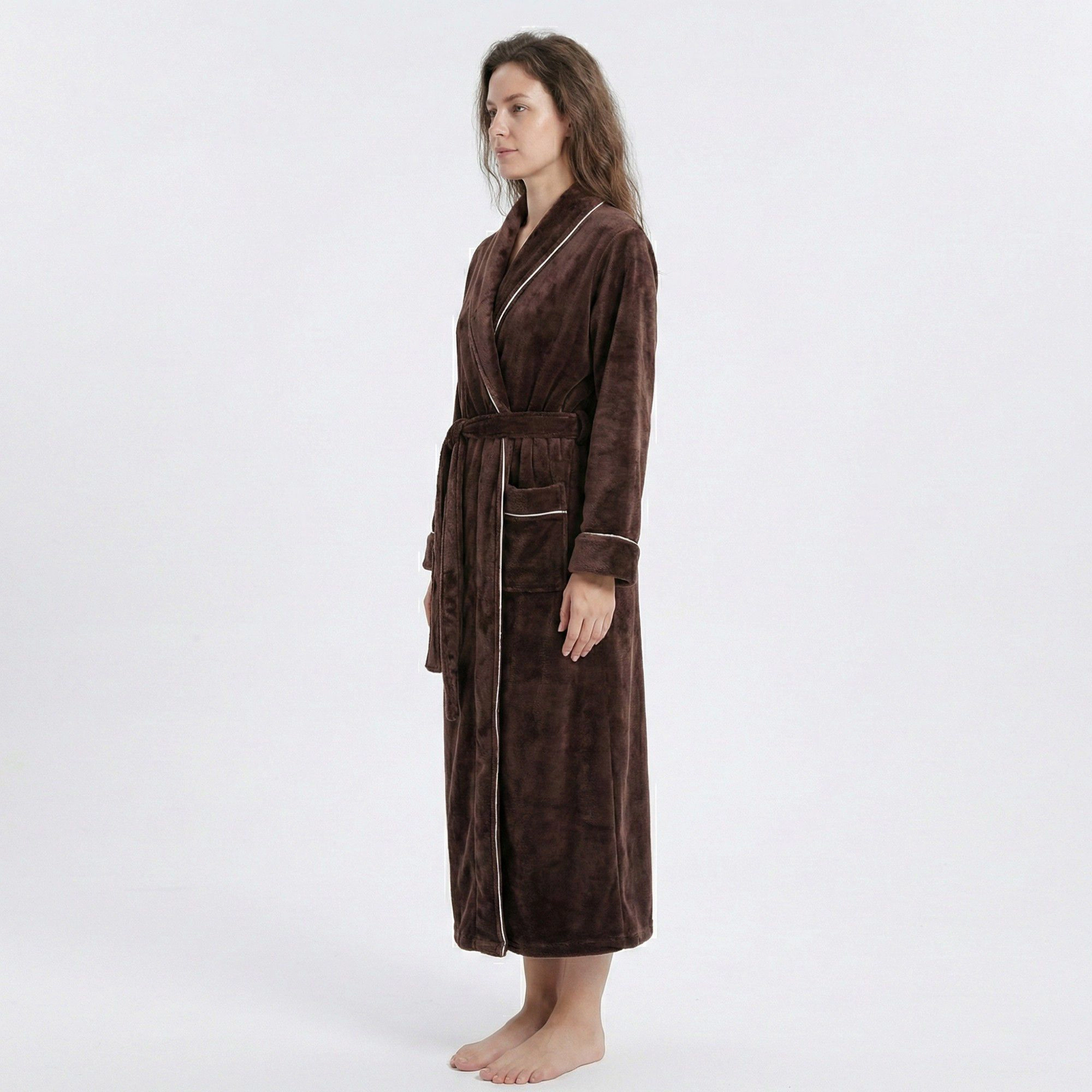 Anna-Kaci Women's Plush Long Sleeve Wrap Bathrobe with Waist Tie Belt and Front Patch Pockets