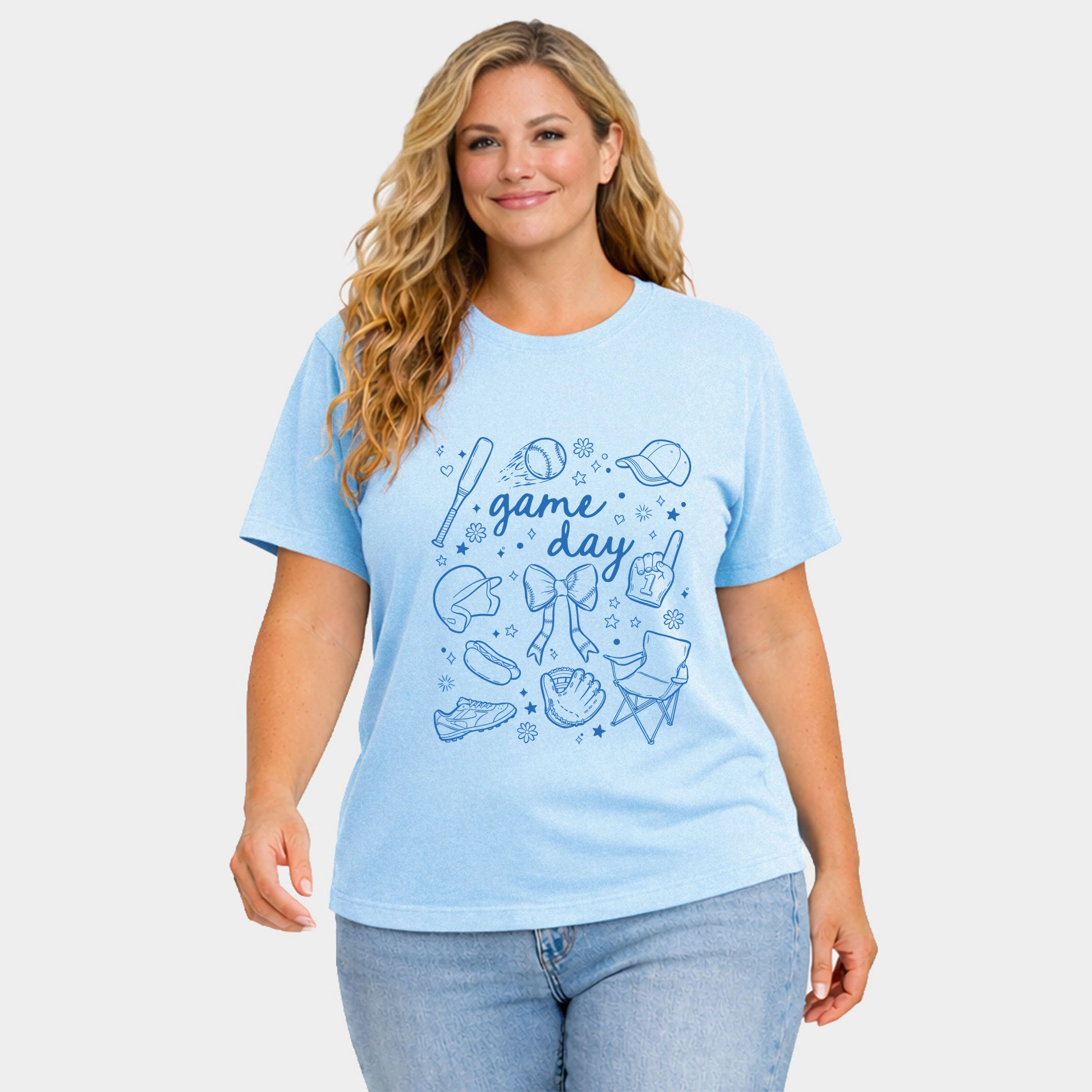 Simply Sage Market - Baseball Game Day Sketched Collage Women's Plus Sized Garment Dyed Graphic T-Shirt