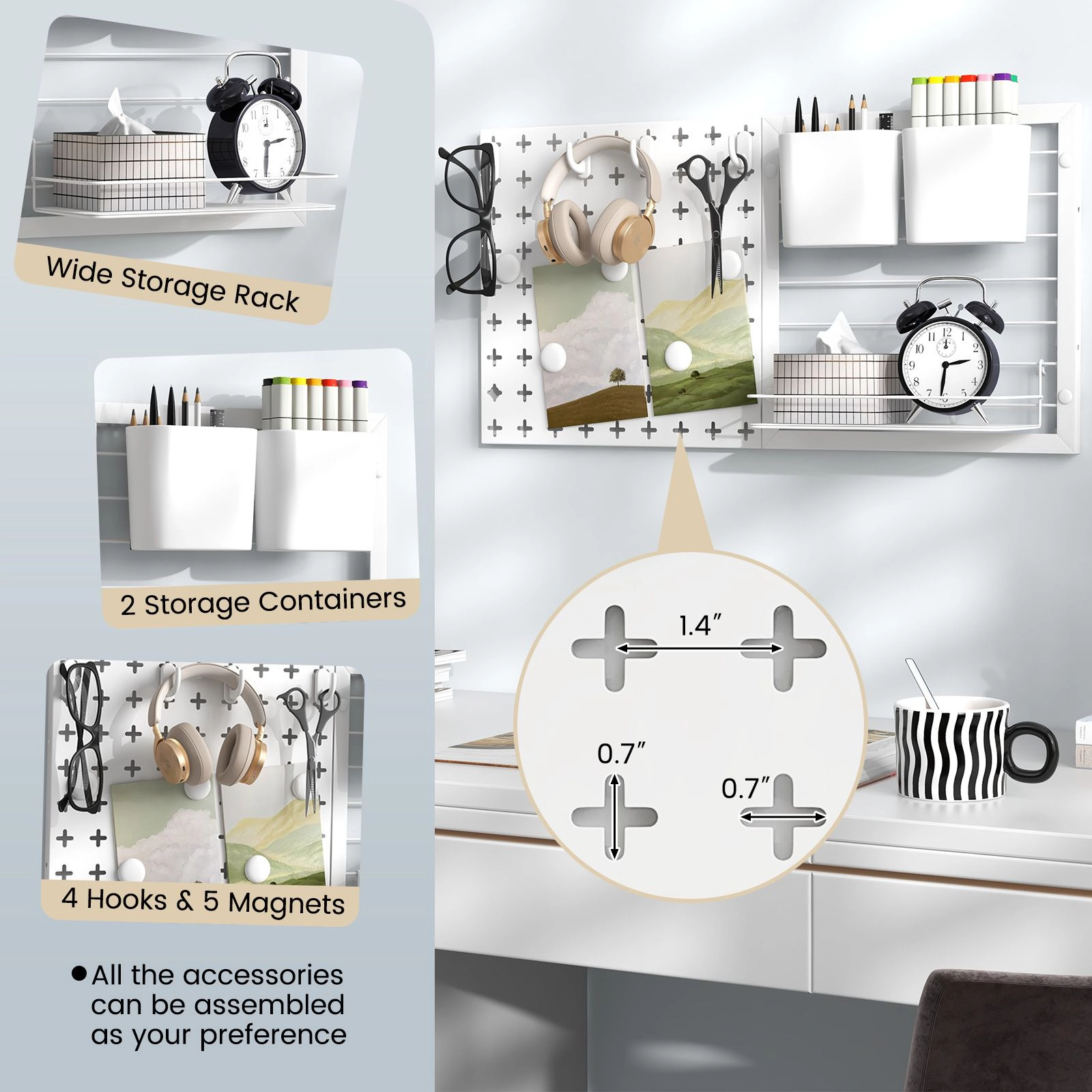 Slickblue Wall Pegboard Organizer with Storage Rack and Hooks