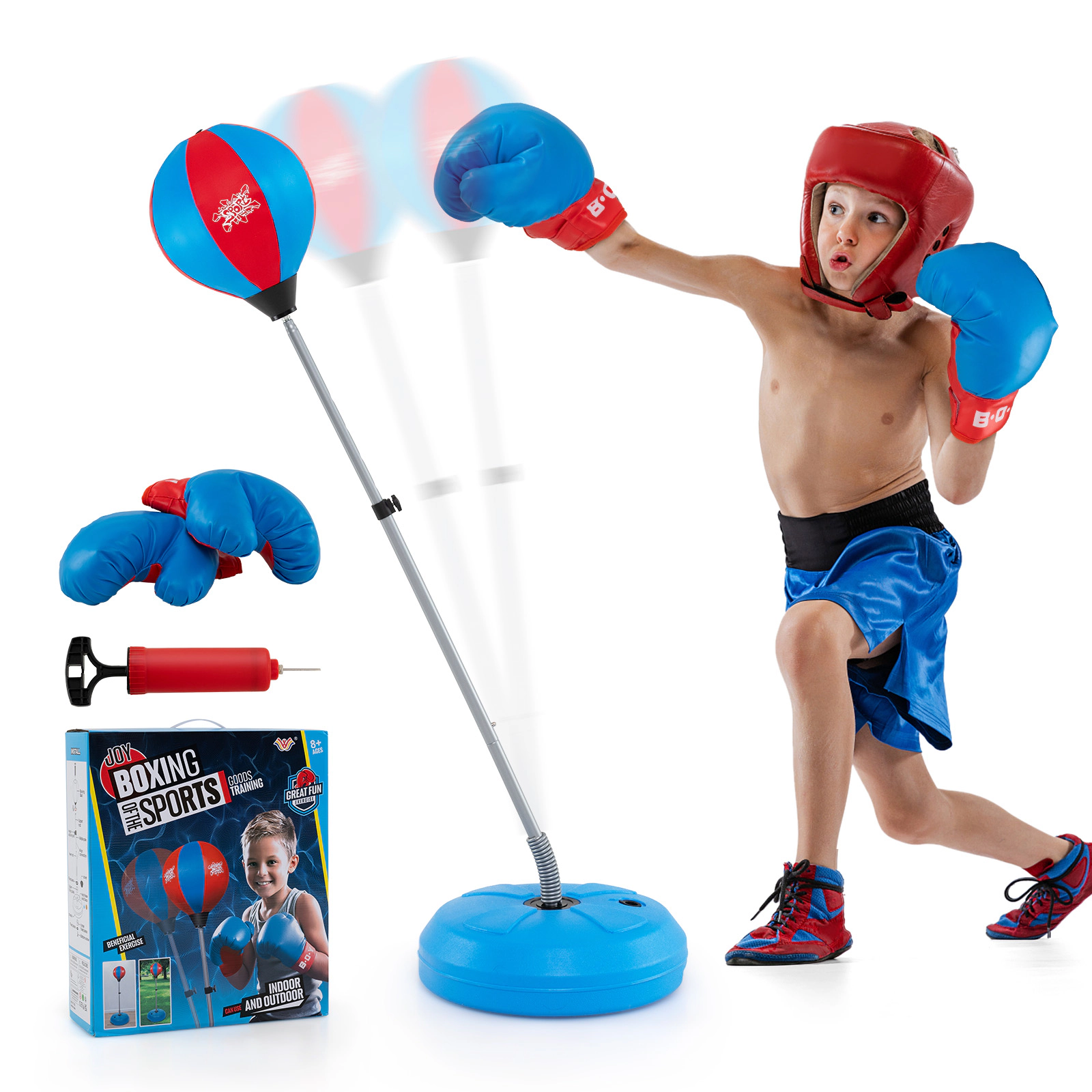 SUGIFT Blue Kids and Adult Freestanding Punching Bag with Boxing Gloves and Hand Pump 47-in to 60.5-in H